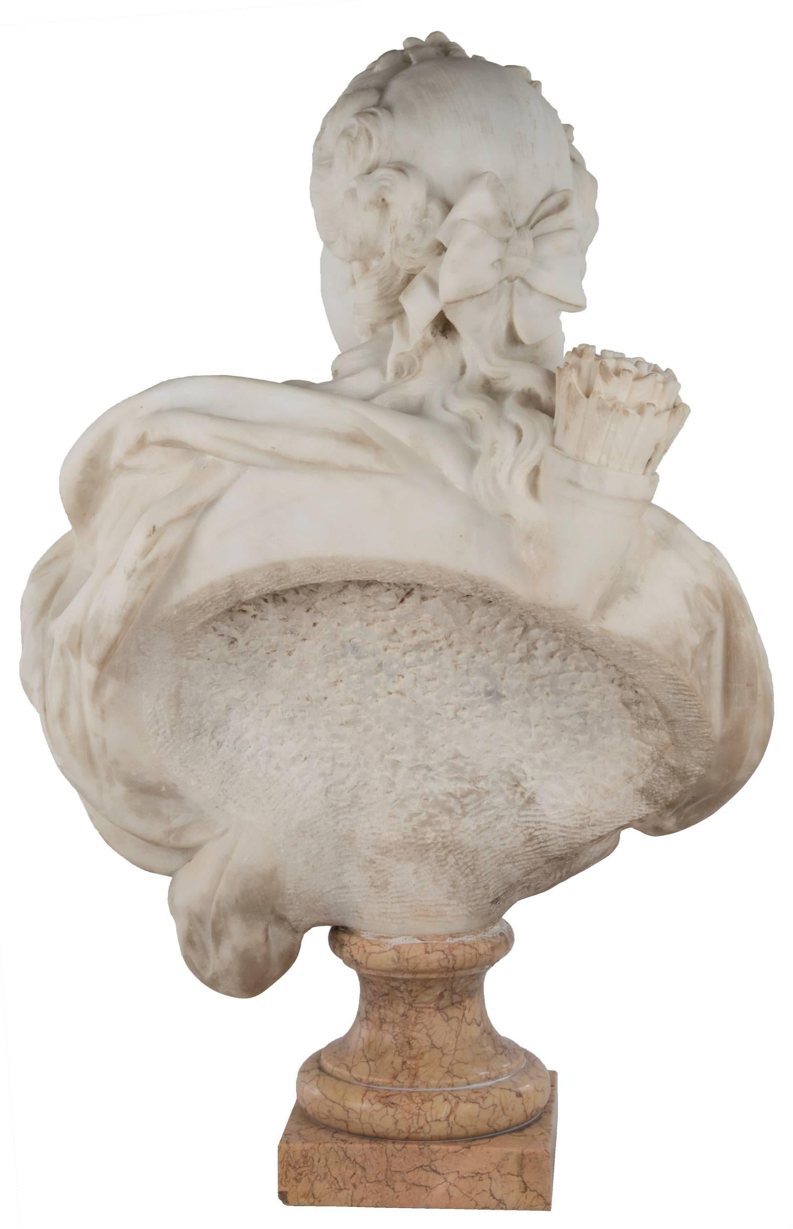 19th Century Marble Bust of Diana the Huntress by René Rozet