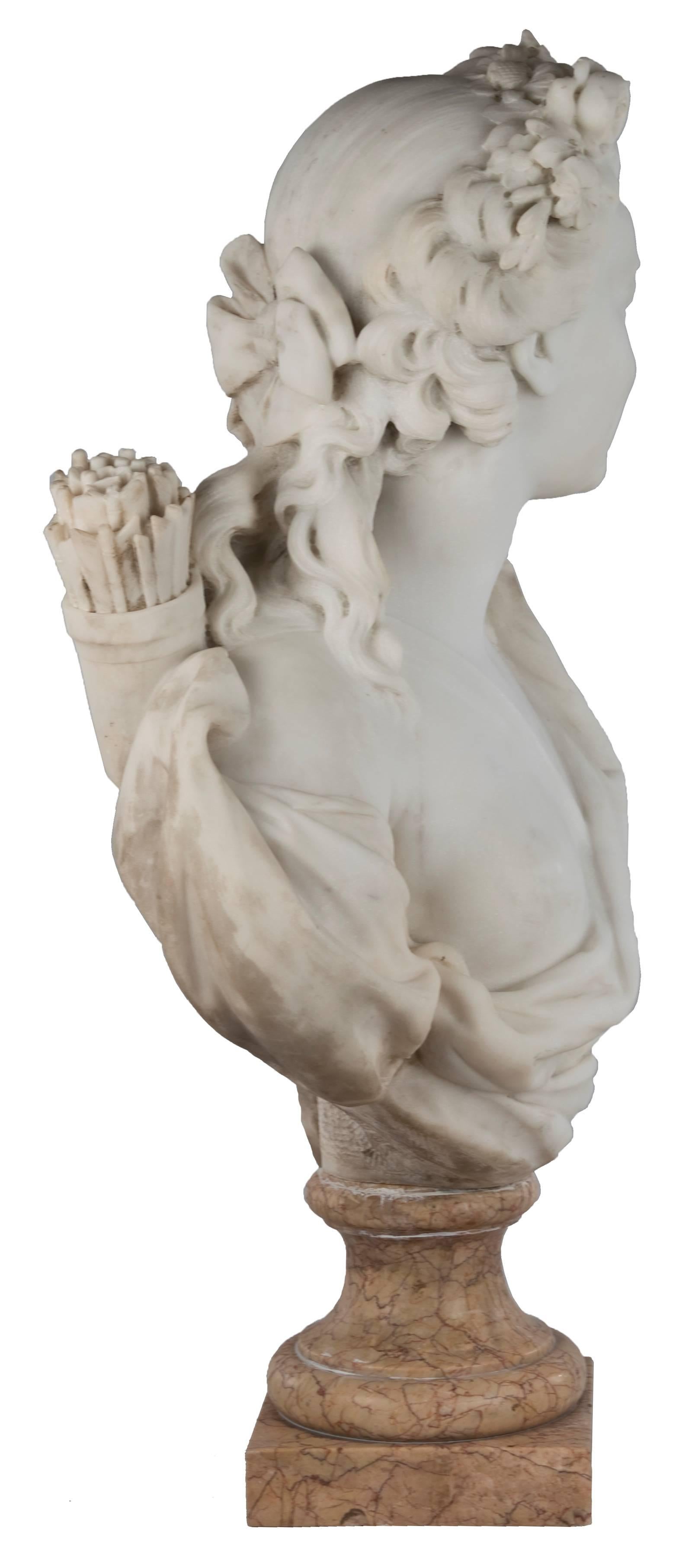 European Marble Bust of Diana the Huntress by René Rozet