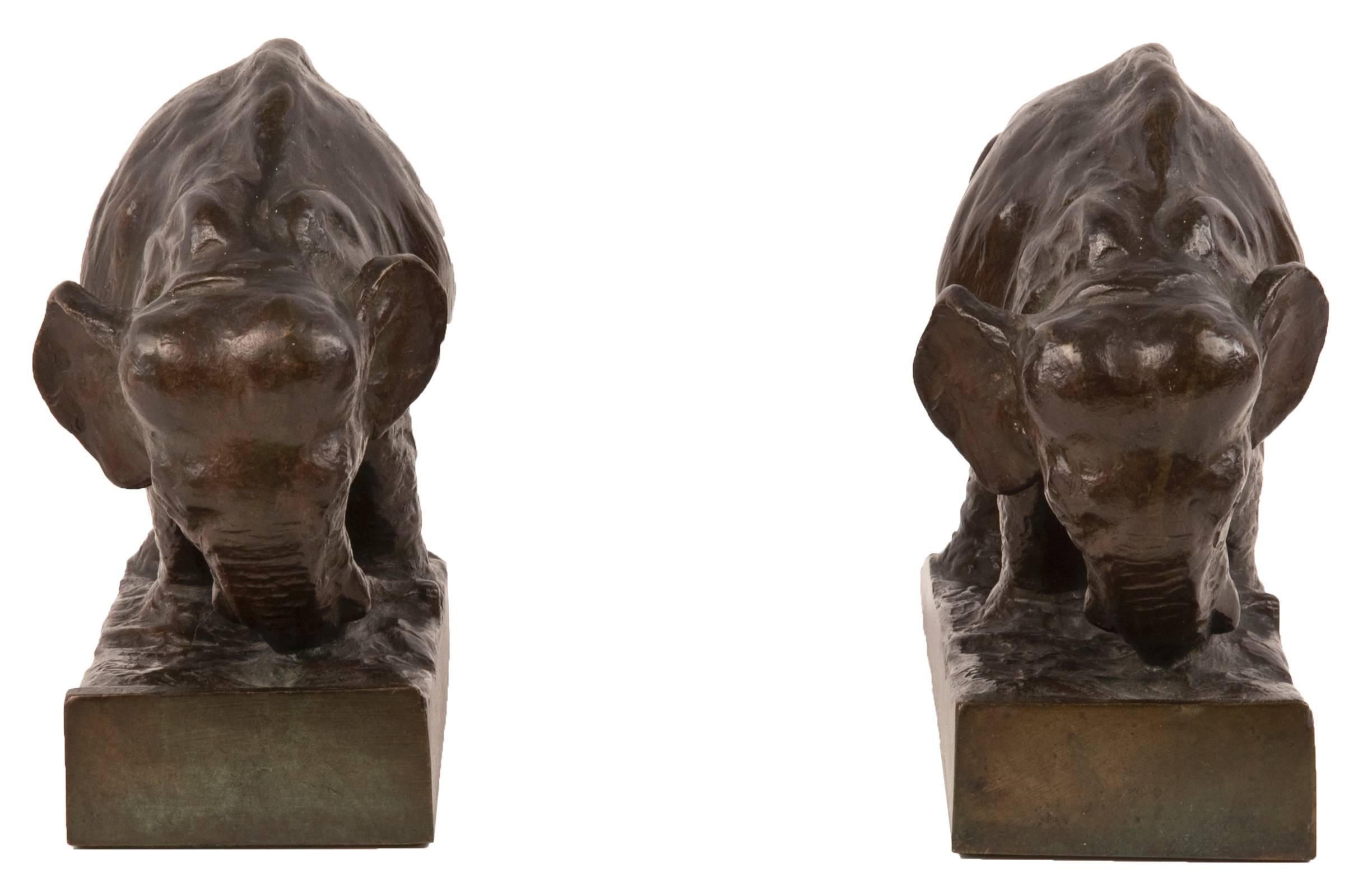 Pair of 20th Century Bronze Elephant Bookends by Mahonri Young 1
