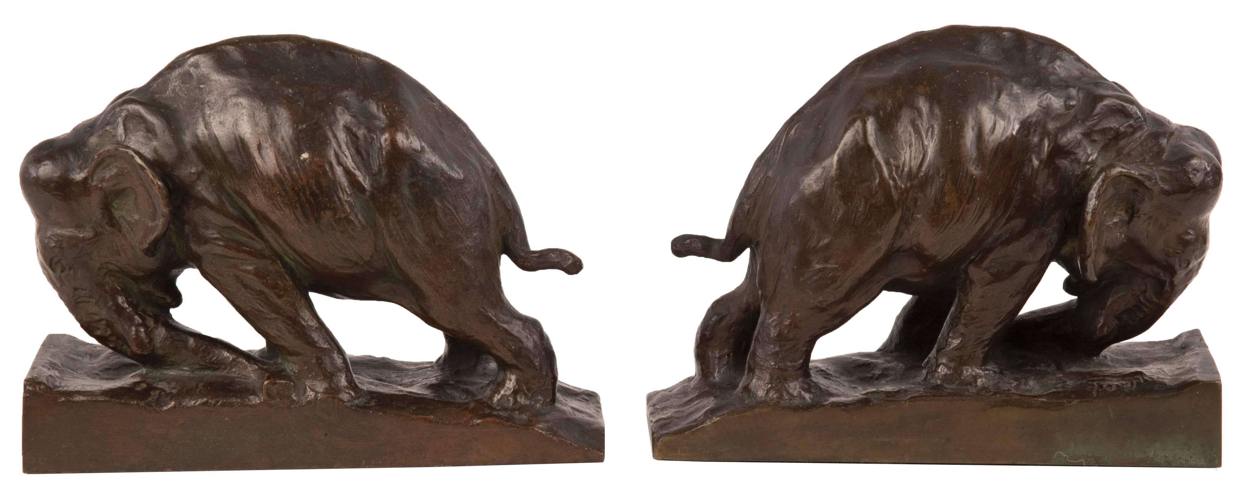 Pair of 20th Century Bronze Elephant Bookends by Mahonri Young In Good Condition In Salt Lake City, UT