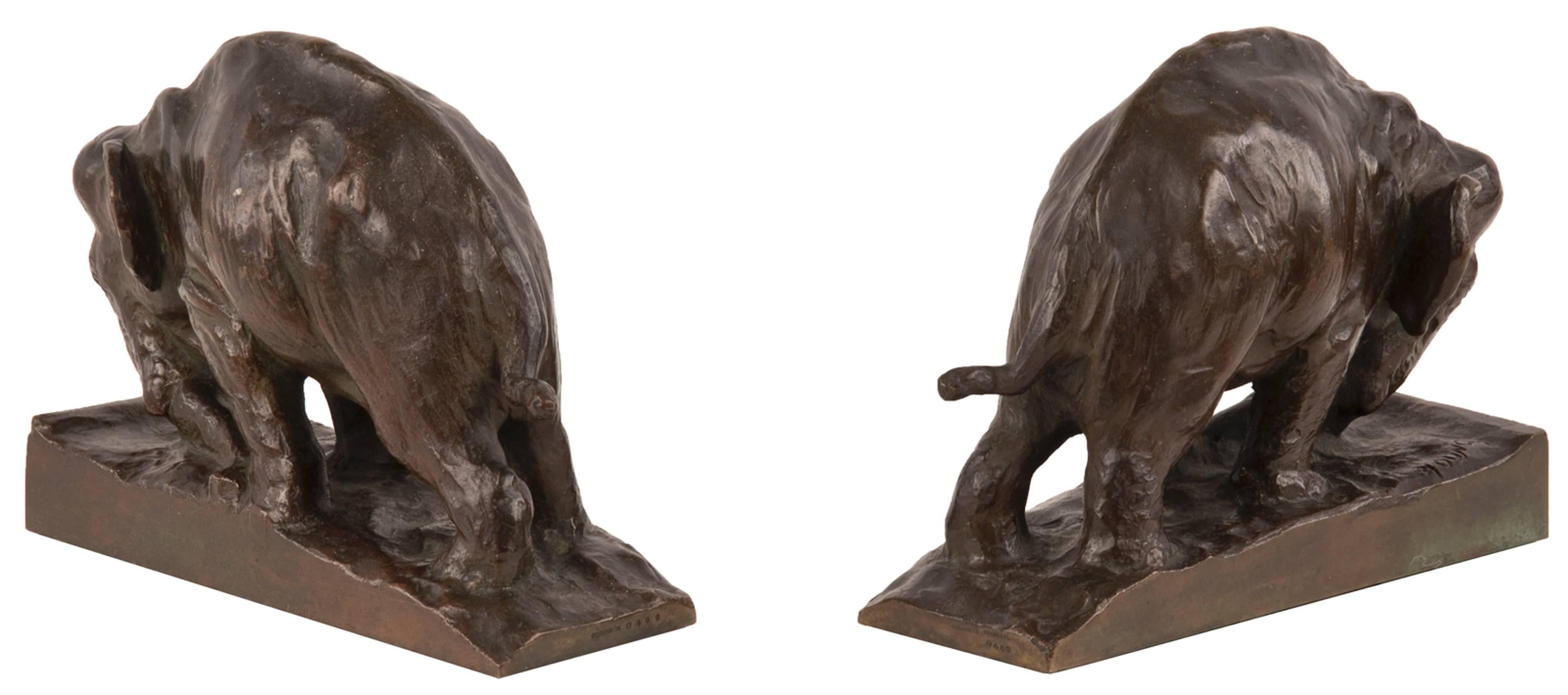 American Pair of 20th Century Bronze Elephant Bookends by Mahonri Young