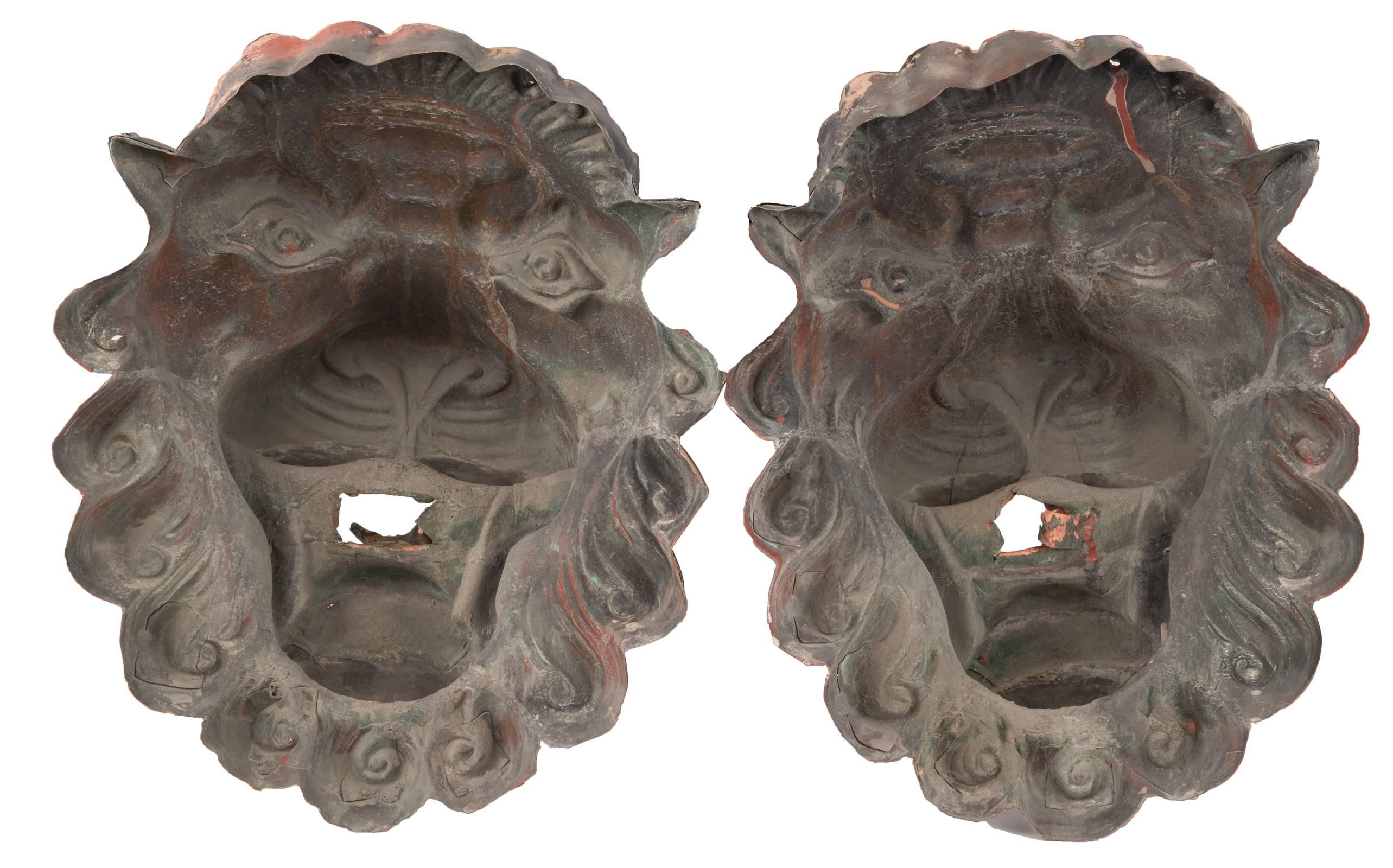 American Pair of 19th Century Copper Lion Heads