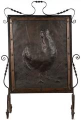 Copper Plate with Repousse Cockerel Image Fireplace Screen