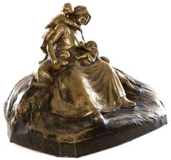 Bronze figuratif français représentant une mère et ses enfants par Lucien Alliot
