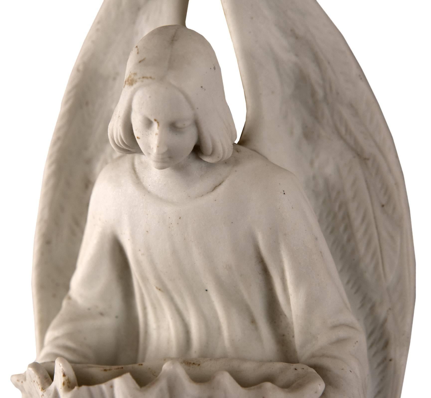 European 19th Century Bisque Porcelain Holy Water Font of an Angel