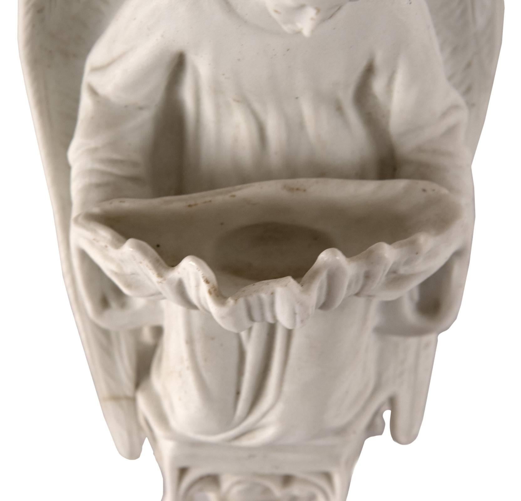 19th Century Bisque Porcelain Holy Water Font of an Angel In Fair Condition In Salt Lake City, UT