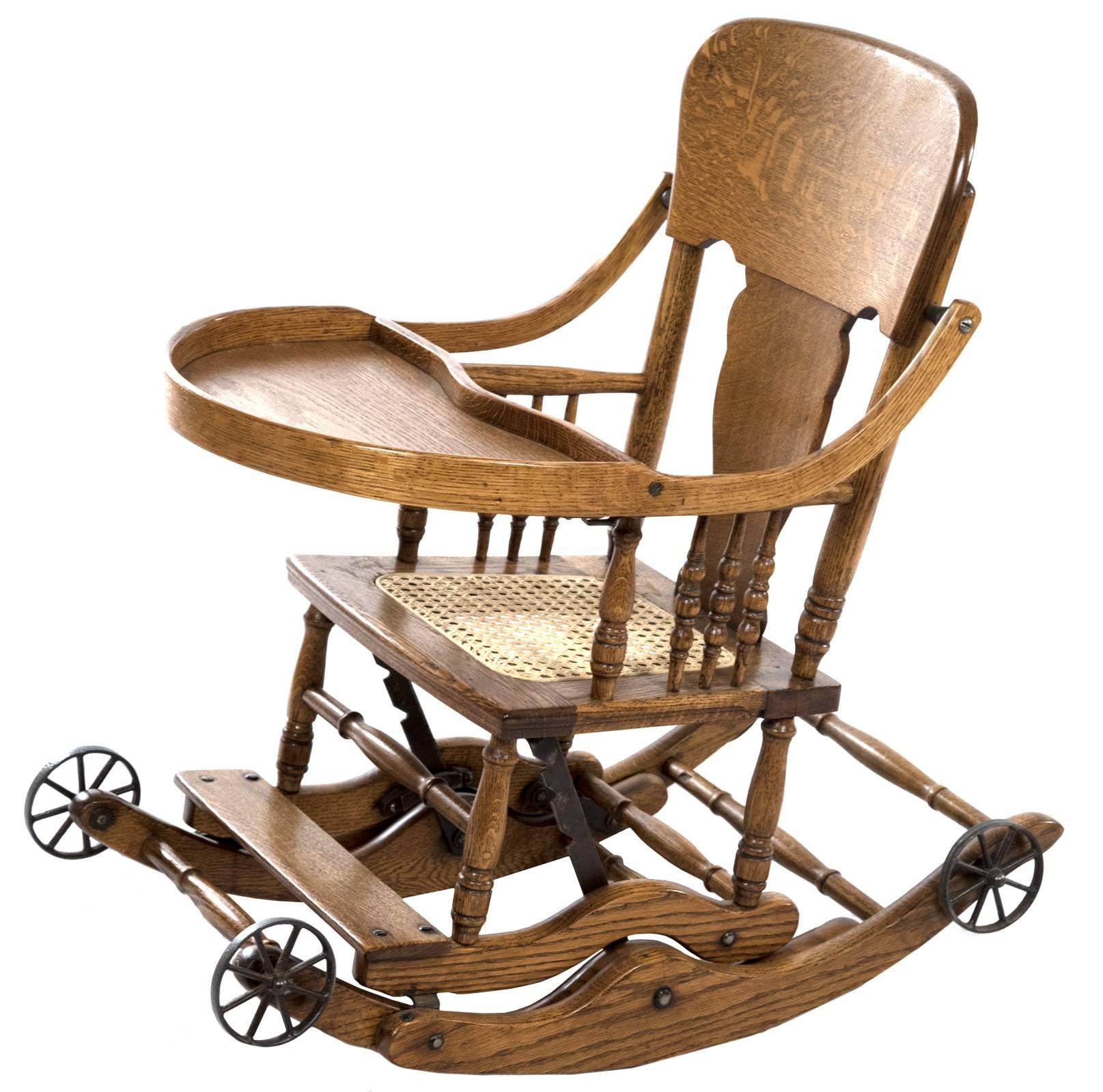 Victorian 20th Century Golden Oak Convertible Highchair