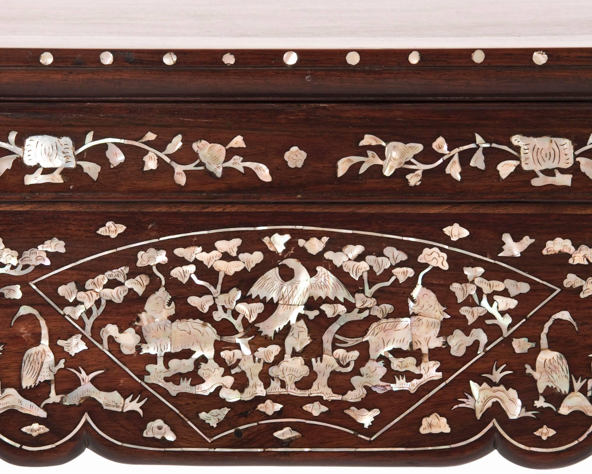 Chinese 19th Century Qing Dynasty Hardwood and Mother-of-pearl Inlaid Console Table