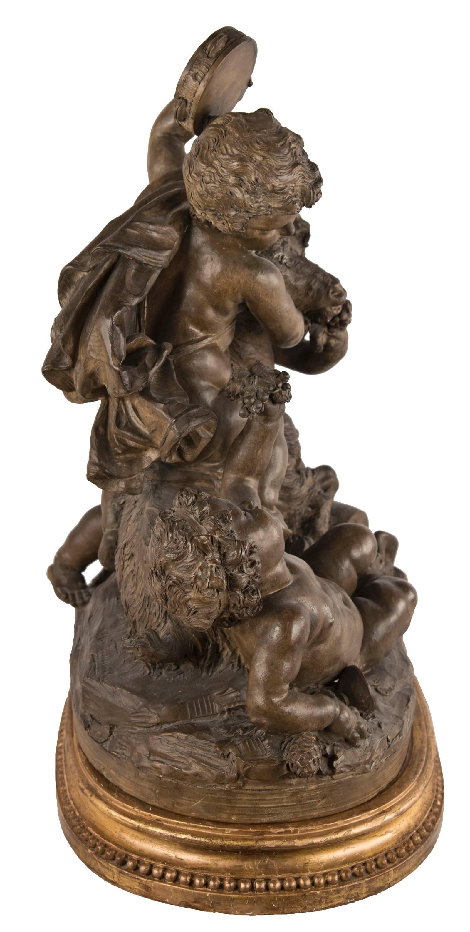 French 19th Century Patinated Terra-cotta Group of Bacchic Putti