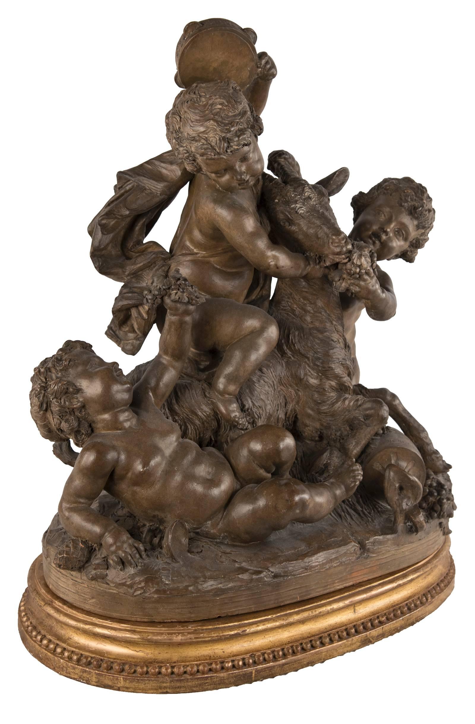 Terracotta 19th Century Patinated Terra-cotta Group of Bacchic Putti