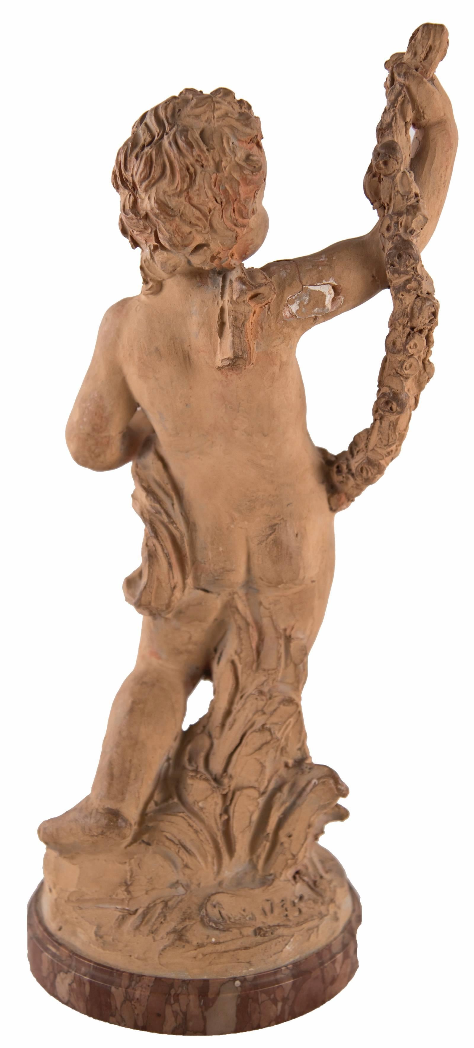 18th Century and Earlier 18th Century Terracotta Cherub Figurine For Sale