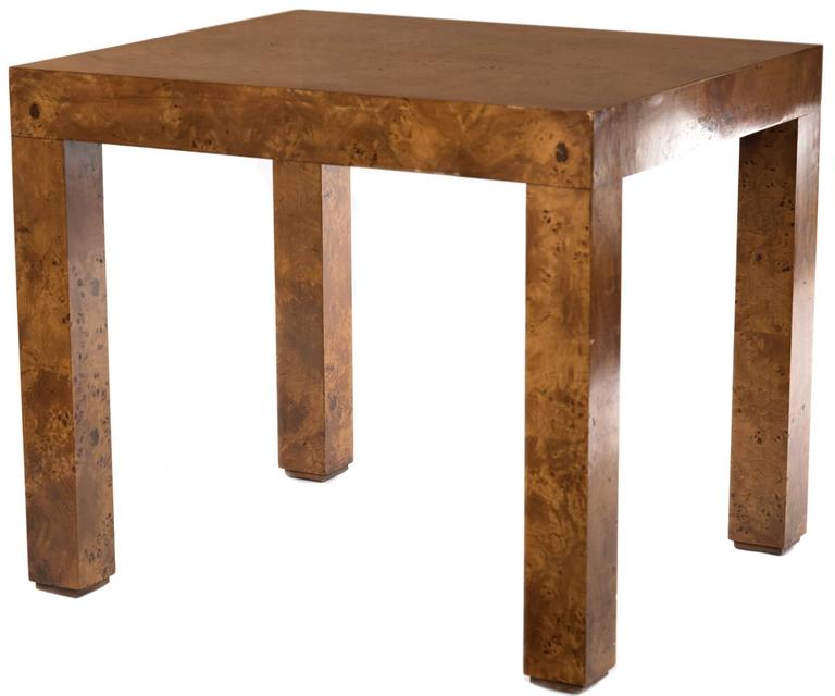 Mid-Century Modern 21st Century Burl Olivewood Parsons Side Table For Sale