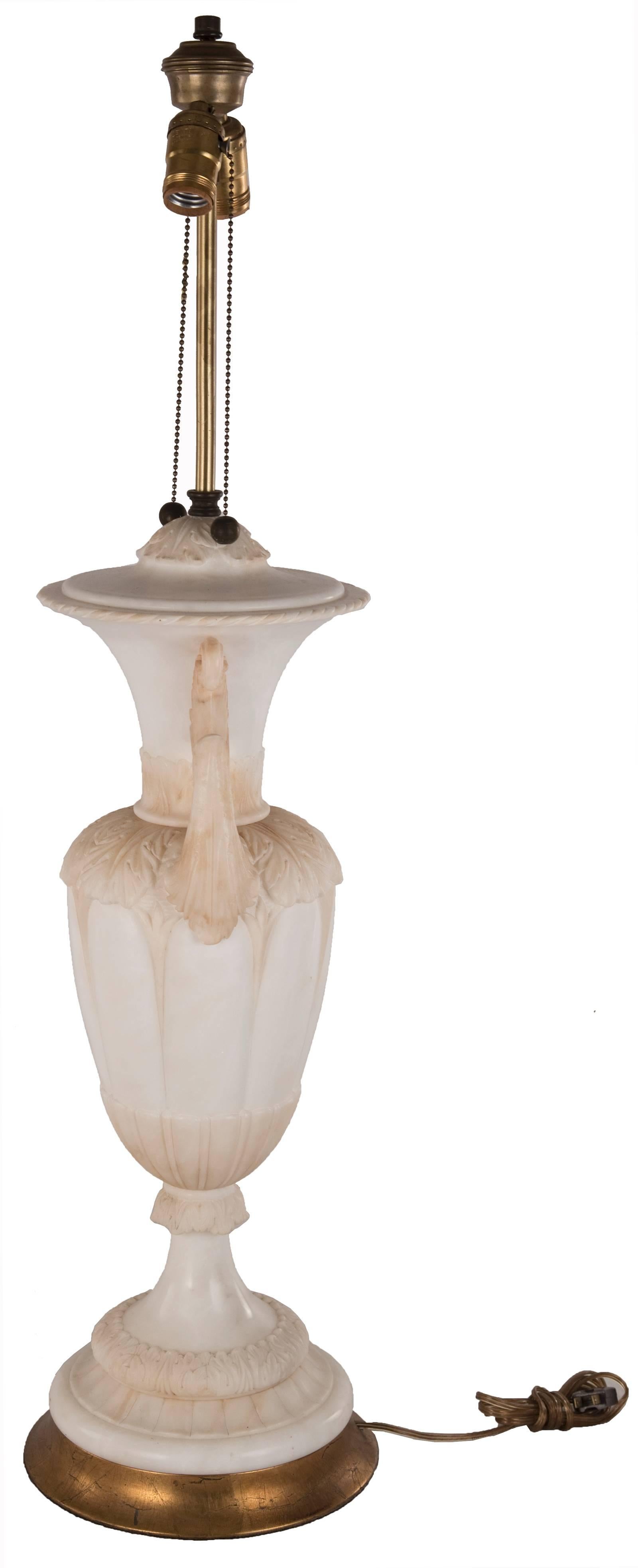 Neoclassical Revival 19th Century Neoclassical Carved Alabaster Urn Table Lamp