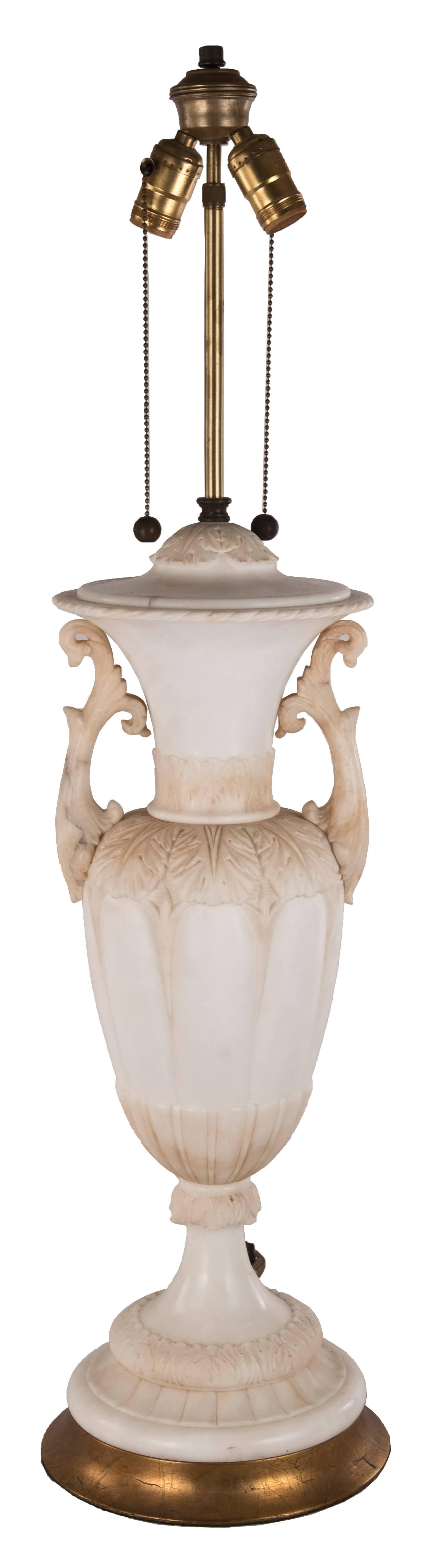 19th Century Neoclassical Carved Alabaster Urn Table Lamp In Good Condition In Salt Lake City, UT