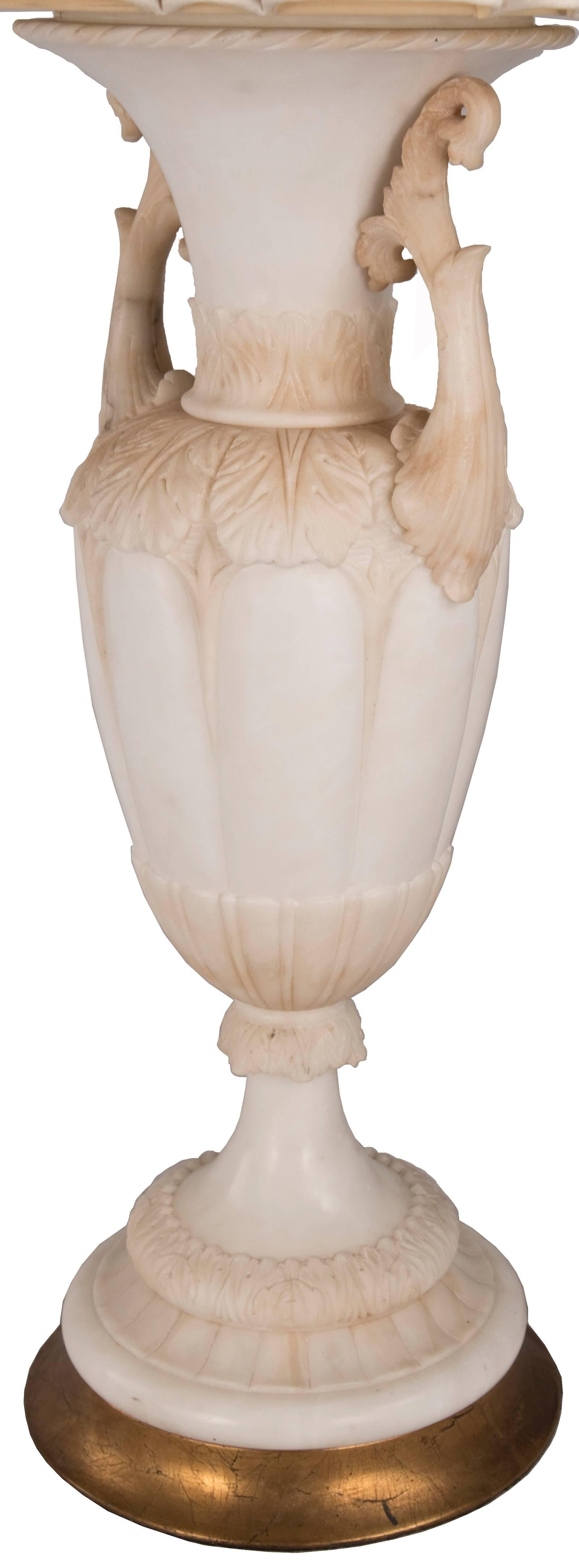 19th Century Neoclassical Carved Alabaster Urn Table Lamp 1
