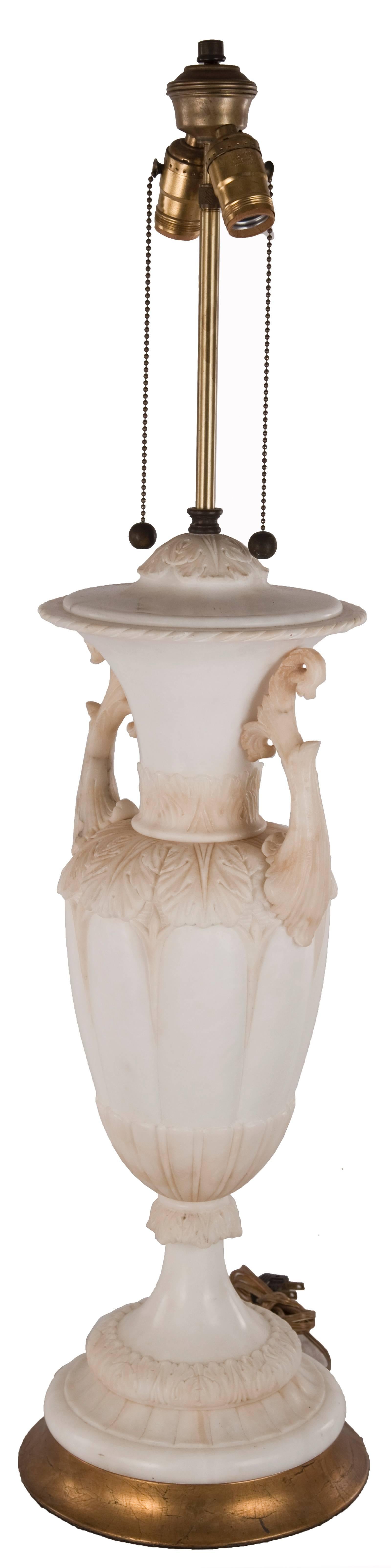 European 19th Century Neoclassical Carved Alabaster Urn Table Lamp