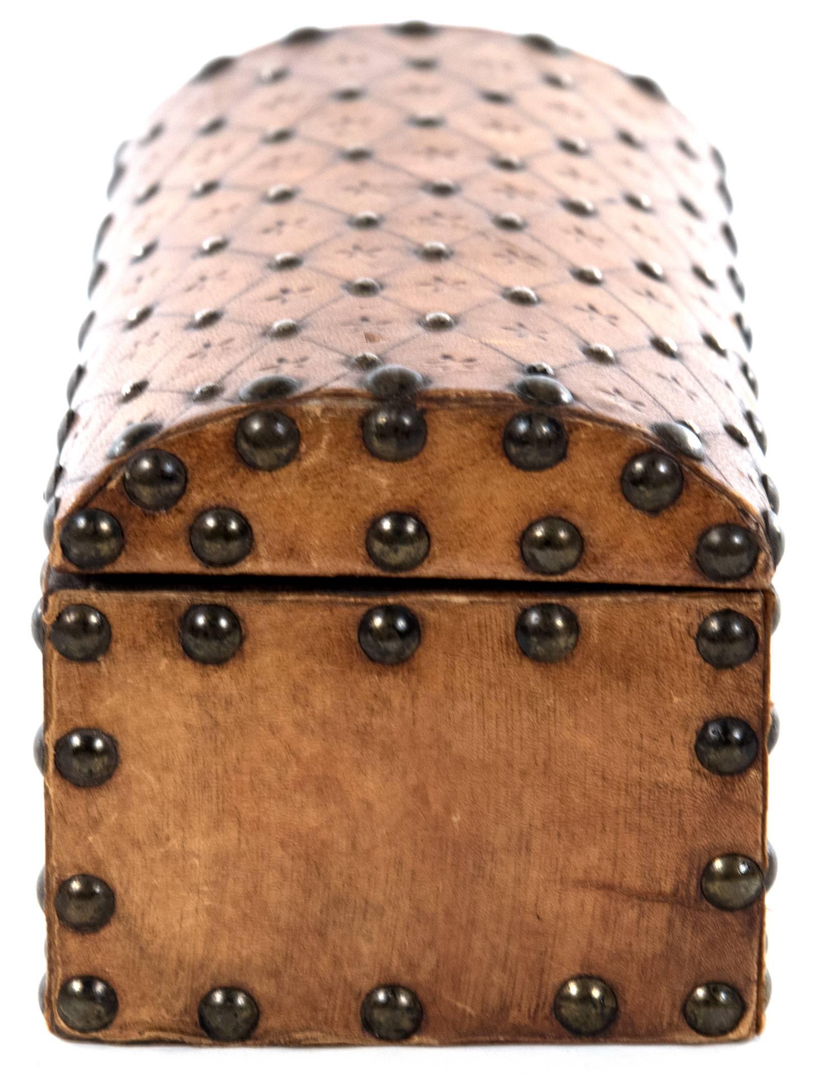 Moorish 19th Century Box with Embossed and Studded Leather