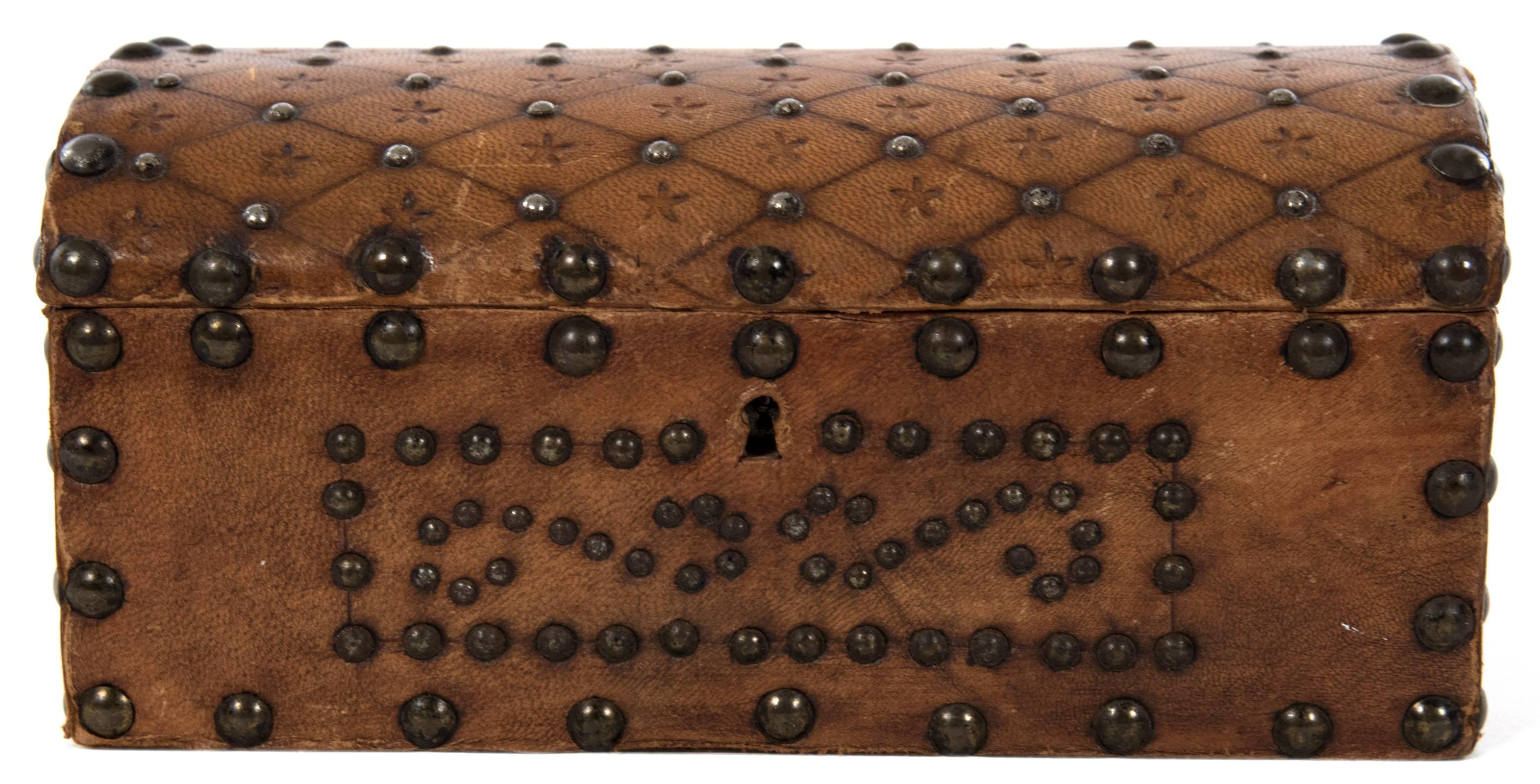 19th Century Box with Embossed and Studded Leather 1