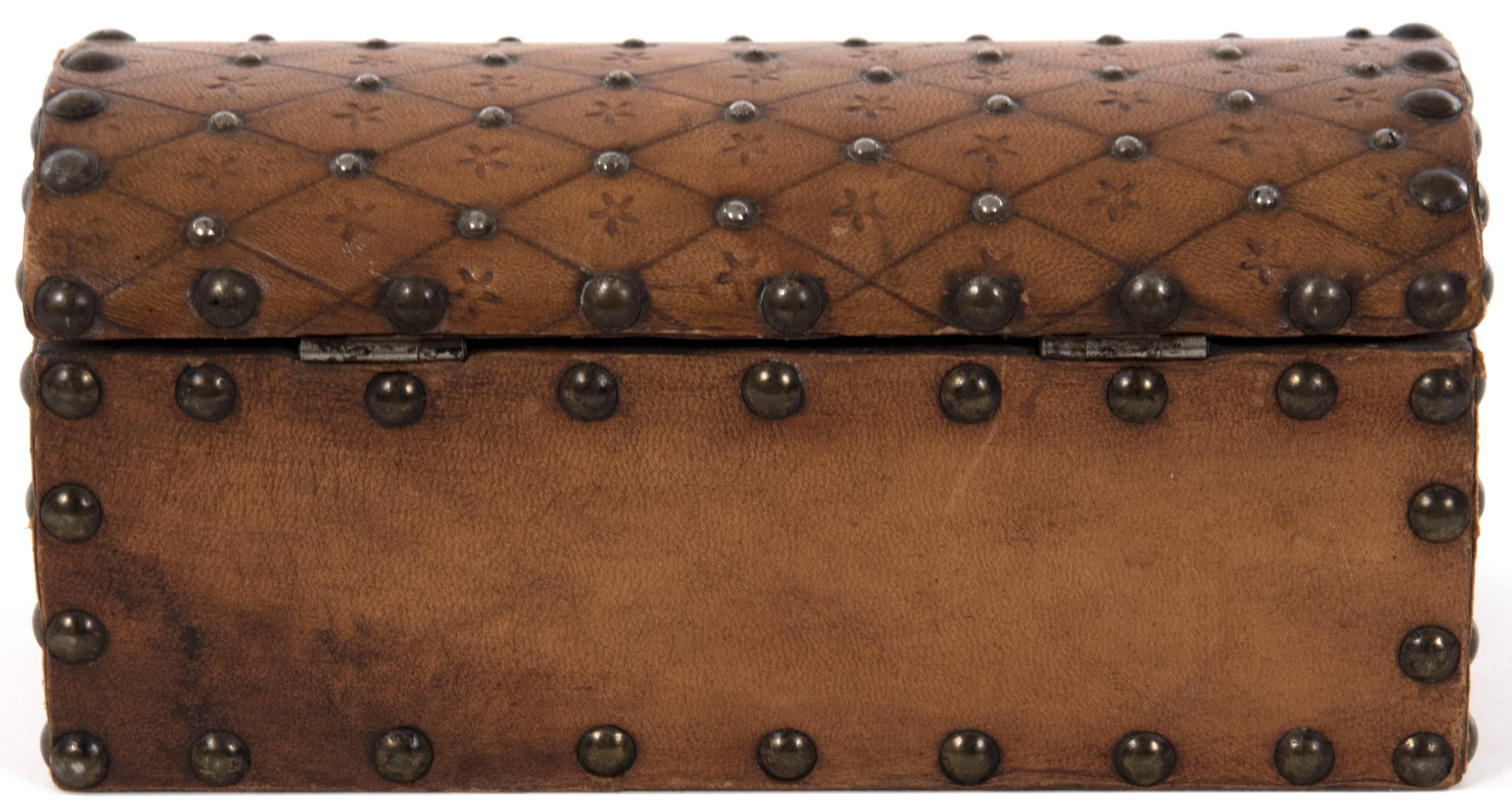 19th Century Box with Embossed and Studded Leather 2