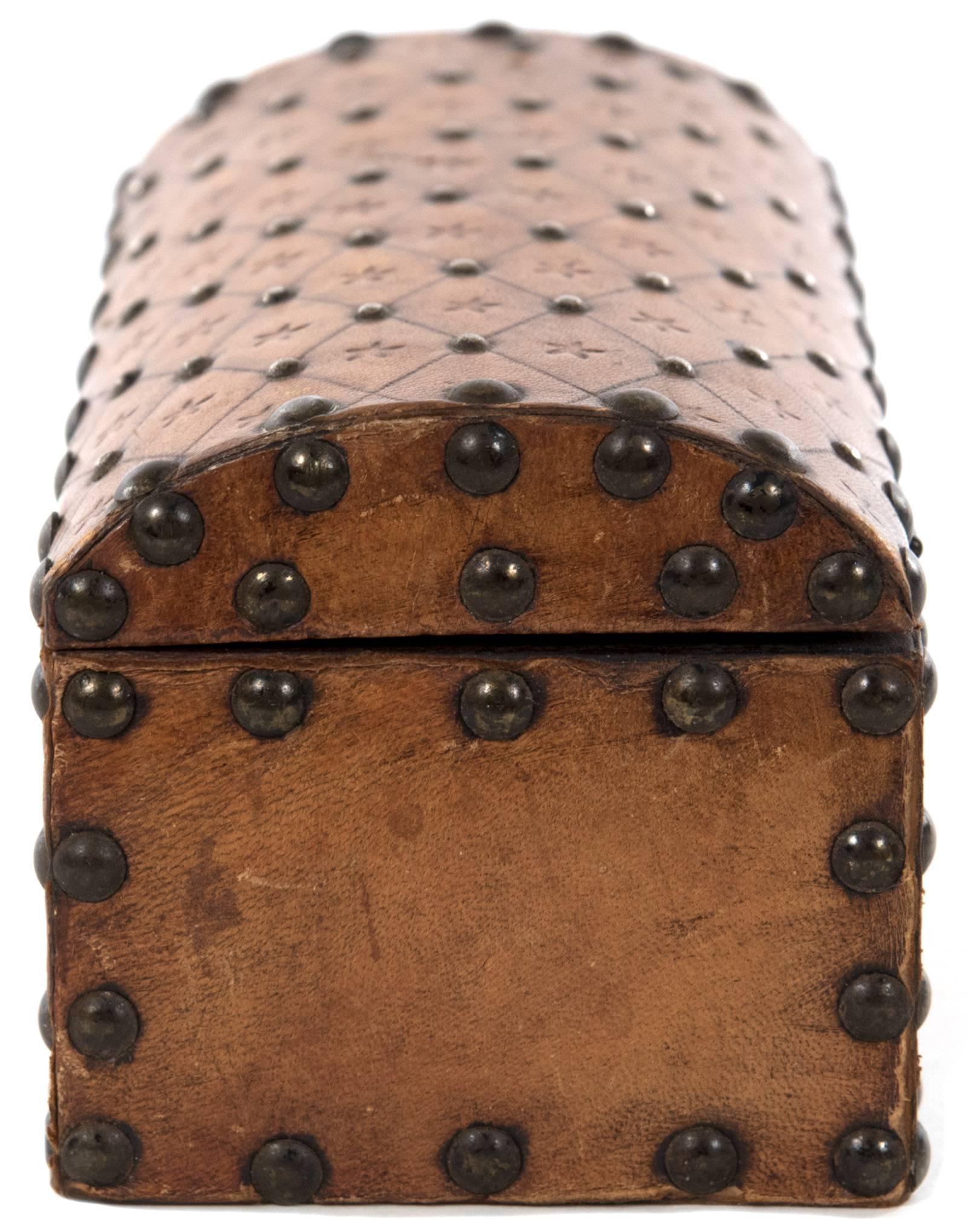 19th Century Box with Embossed and Studded Leather In Good Condition In Salt Lake City, UT