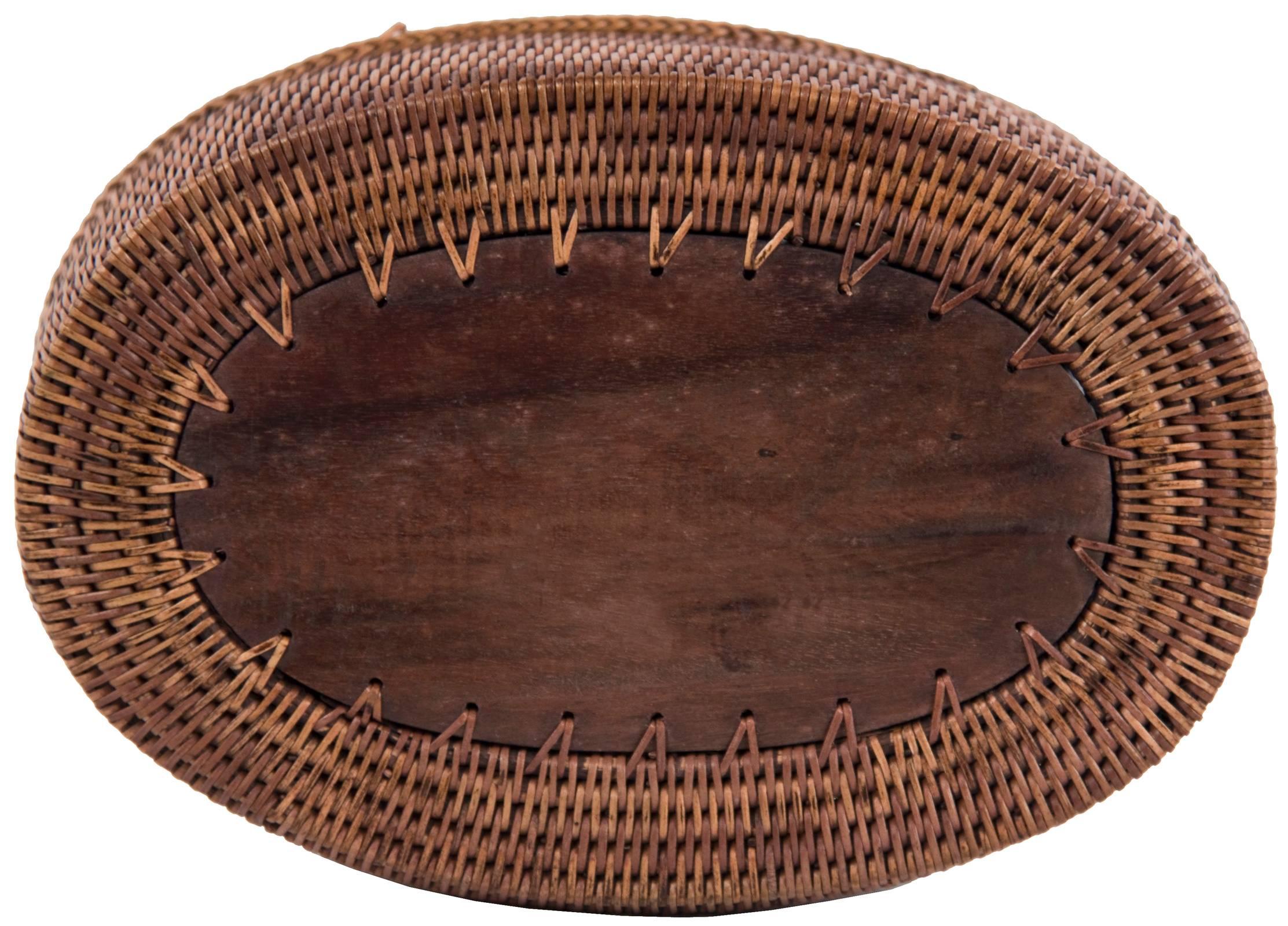 Wood Northwestern Native American Oval Basket Box Lidded with Polychrome Frog Motif