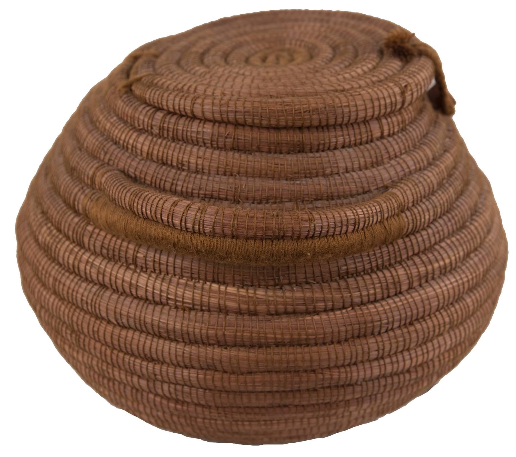Native American Early 19th Century Papago Pine Needle Woven Coil Lidded Basket