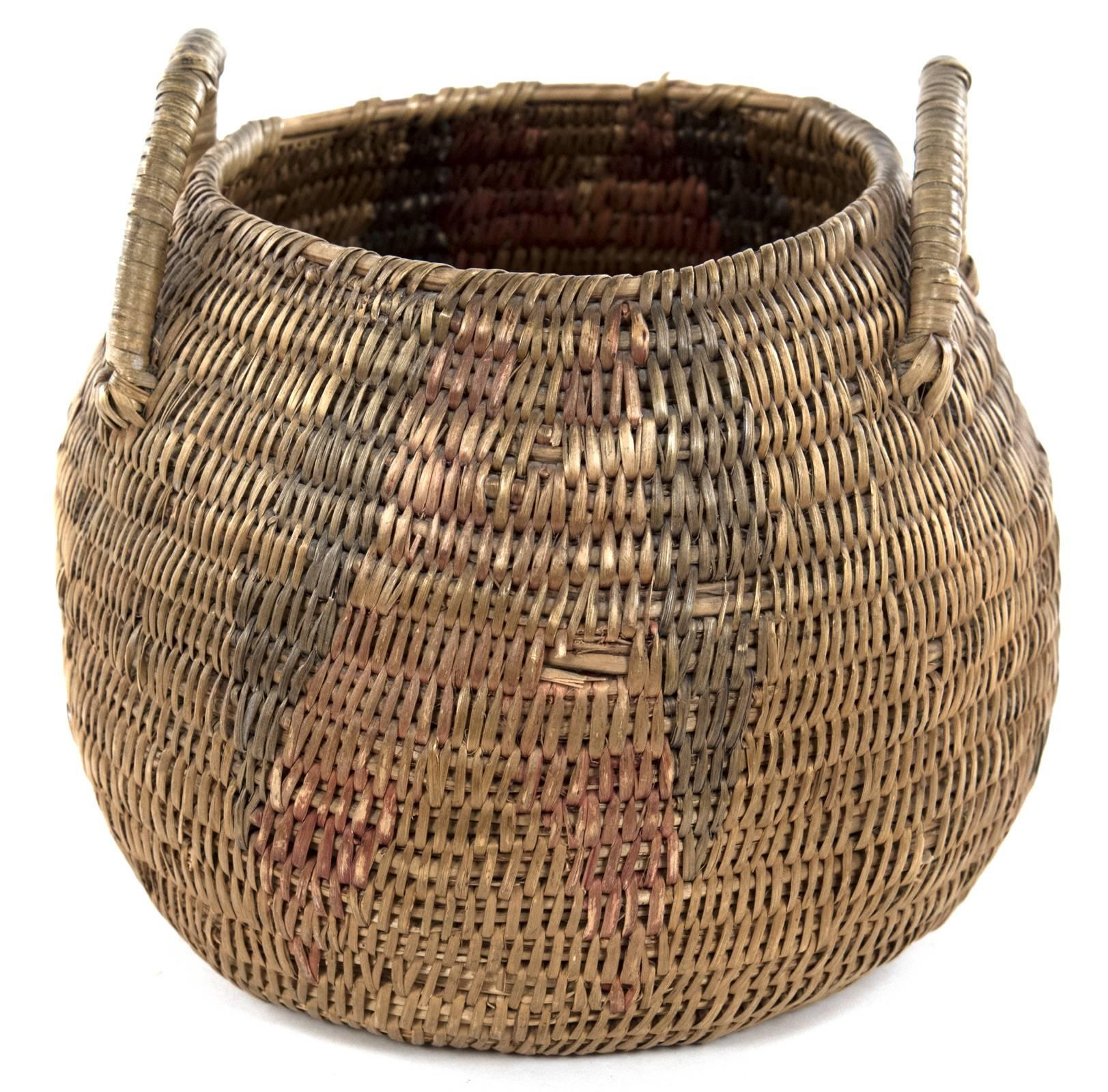 Twined Native American Handled Basket