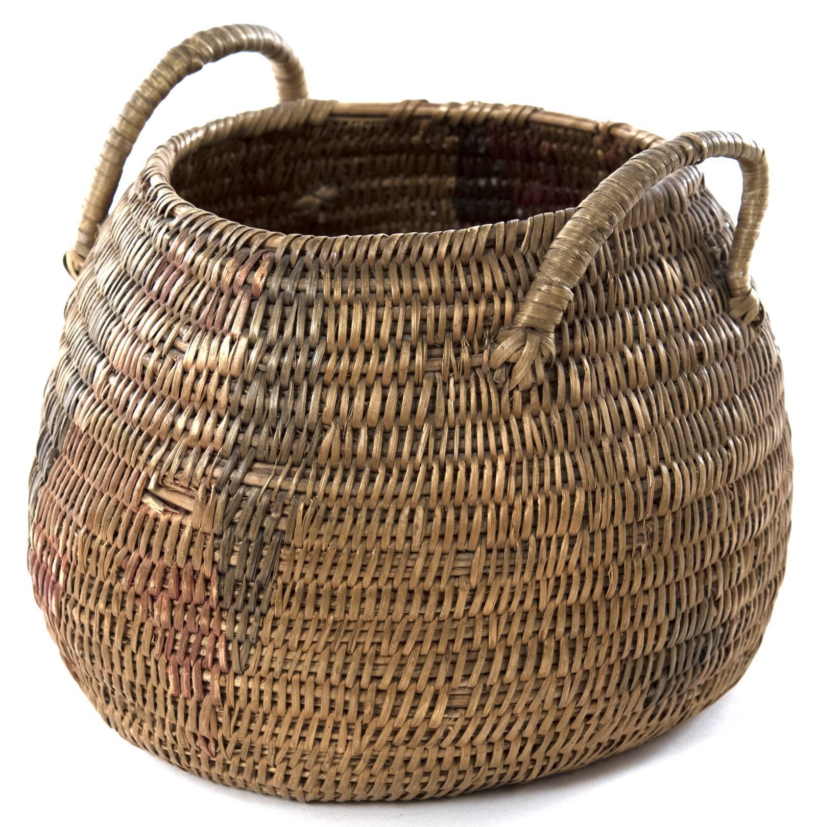 North American Twined Native American Handled Basket