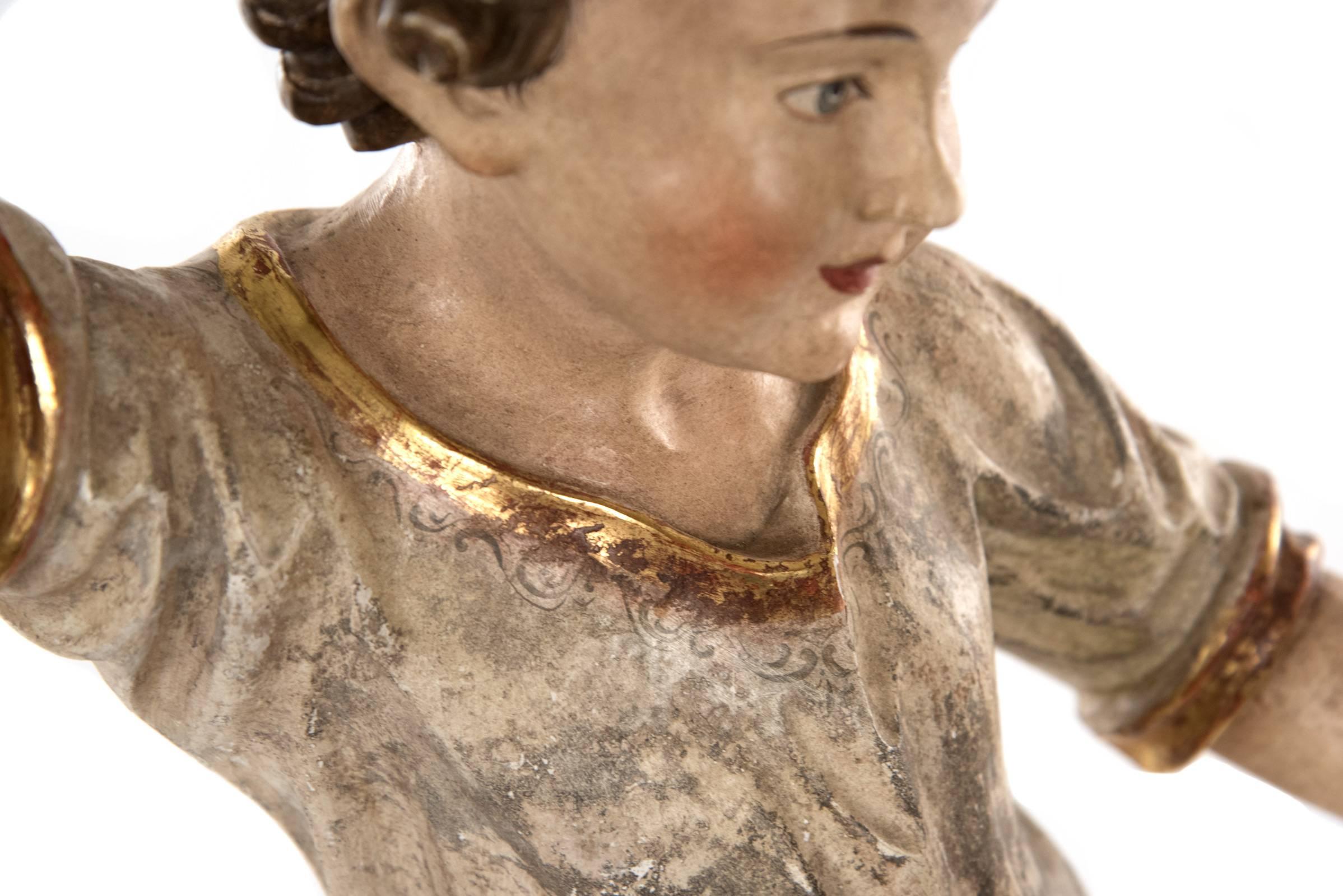 Ecclesiastical Hand-Carved and Painted Wooden Figure of a Young Boy In Good Condition In Salt Lake City, UT