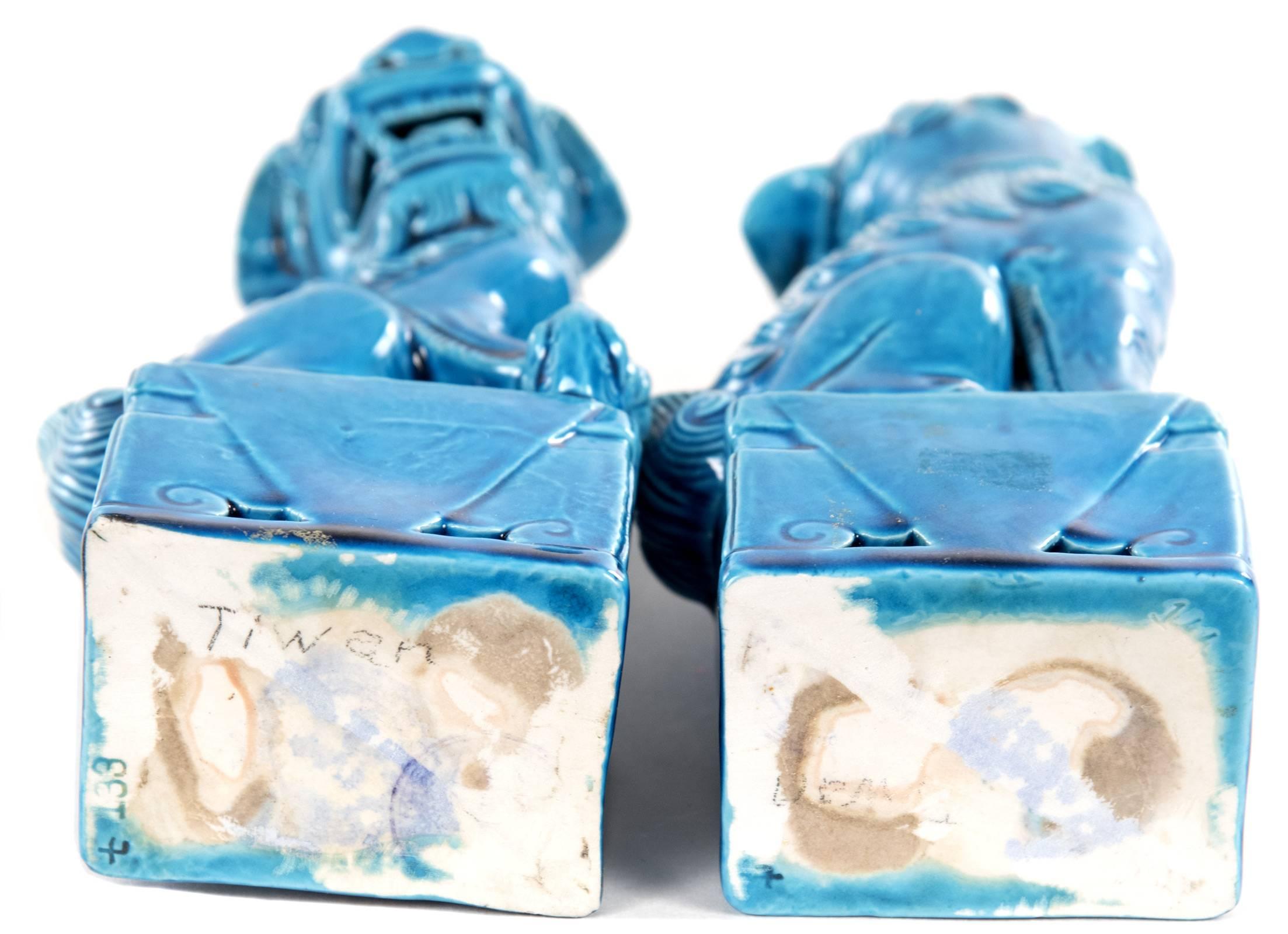 Pair of Turquoise-Glazed Porcelain Chinese Foo Dogs In Good Condition In Salt Lake City, UT