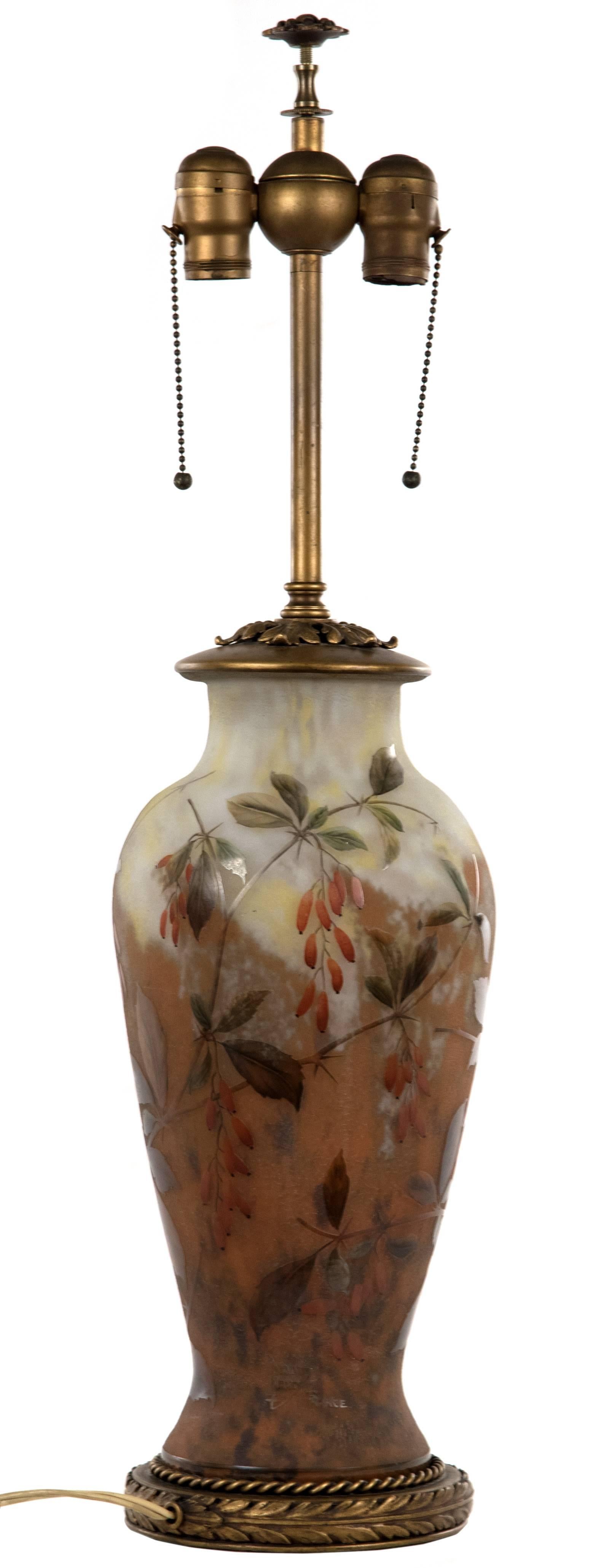 Art Nouveau 19th Century Polychrome Daum Cameo Glass Table Lamp