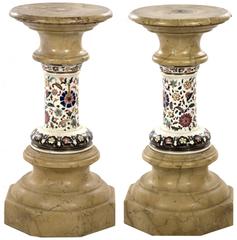 Pair of Marble and Enamel Pedestals