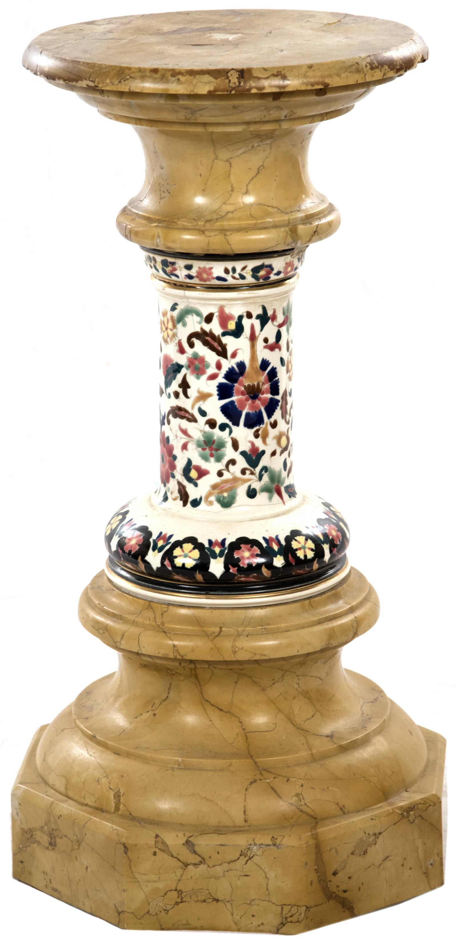 19th Century Pair of Marble and Enamel Pedestals