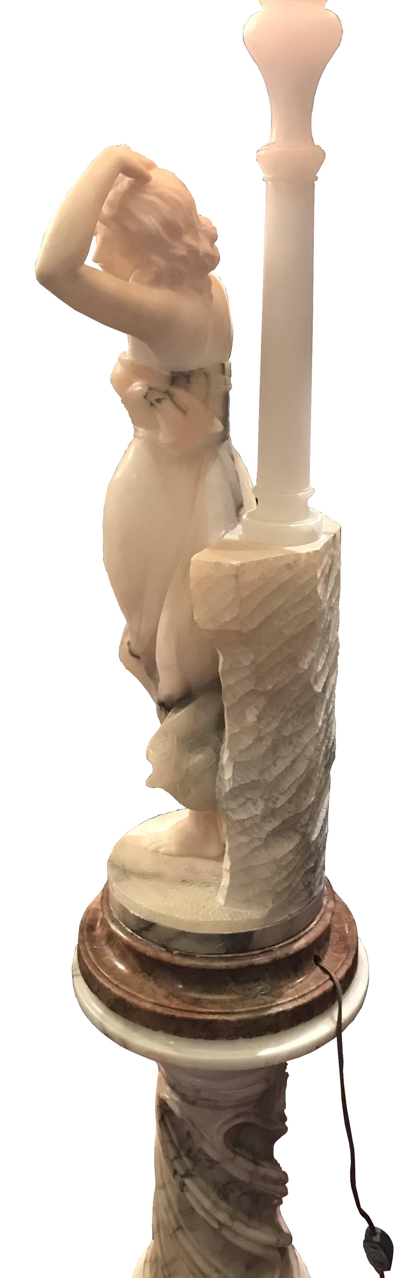 European Alabaster and Marble Neoclassical Figural Floor Lamp