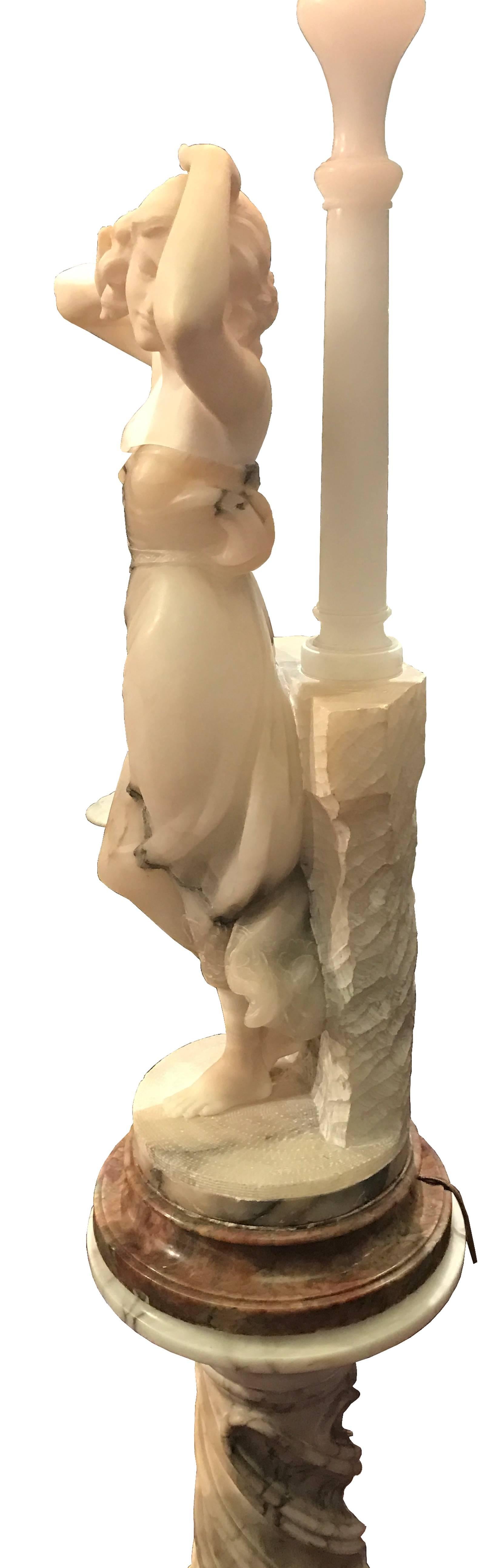 Alabaster and Marble Neoclassical Figural Floor Lamp In Good Condition In Salt Lake City, UT
