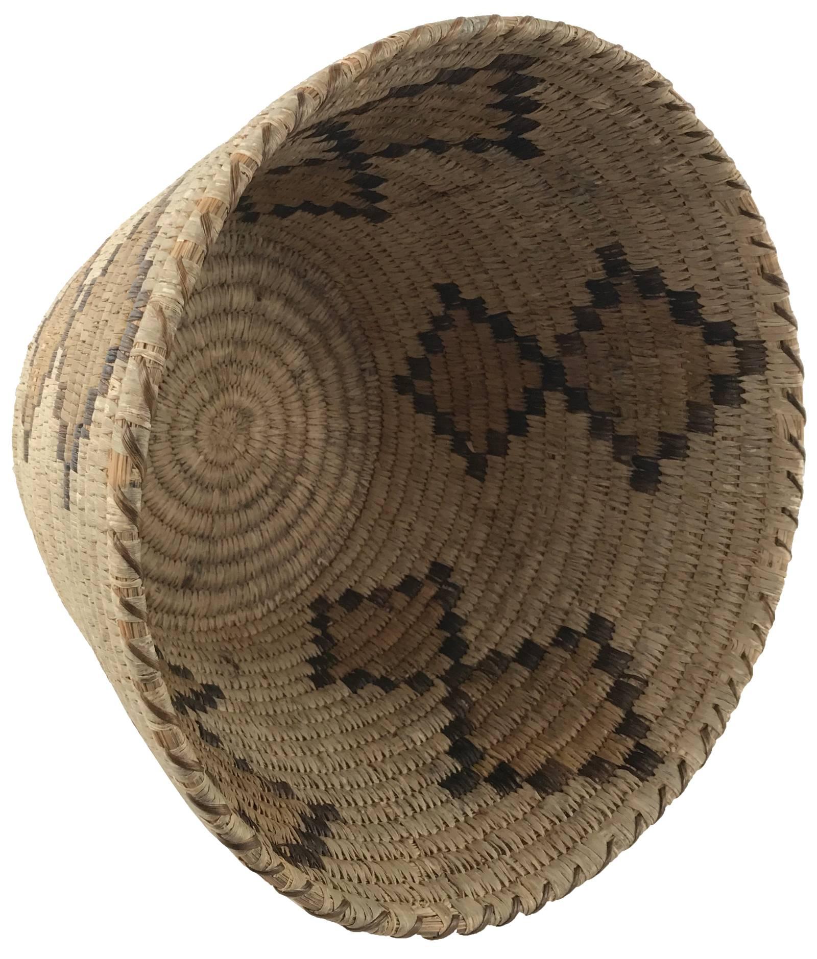Woven Twined Native American Basket with Diamond Motif