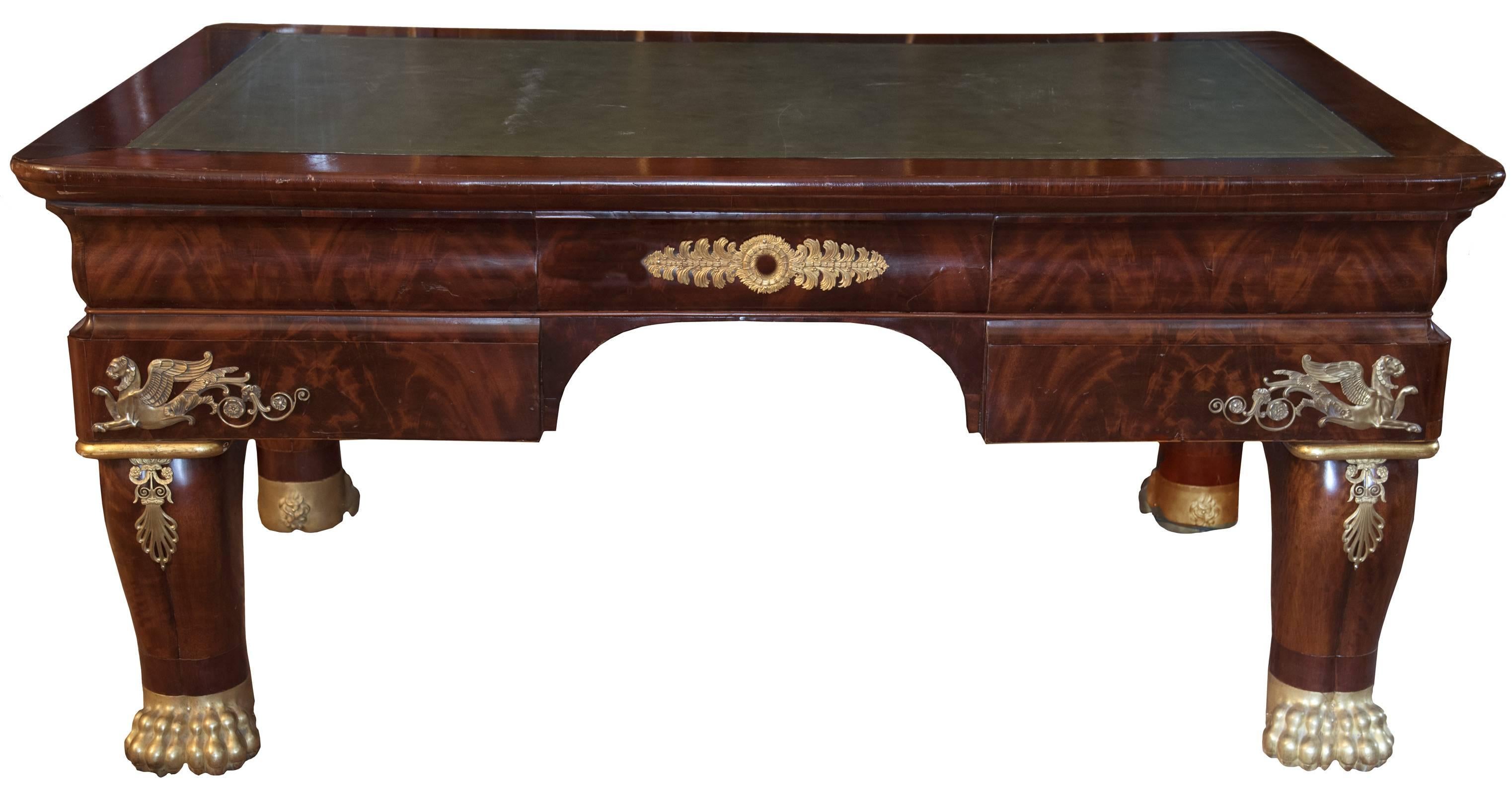 French Empire Style Mahogany Bureau Plat In Good Condition For Sale In Salt Lake City, UT