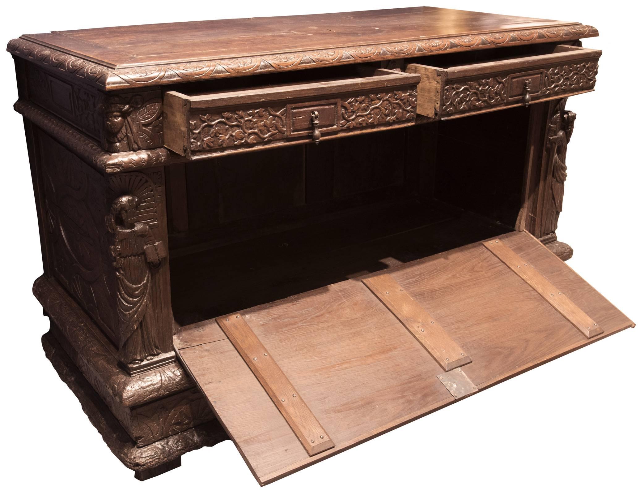 Renaissance 18th Century Carved Oak Sideboard For Sale