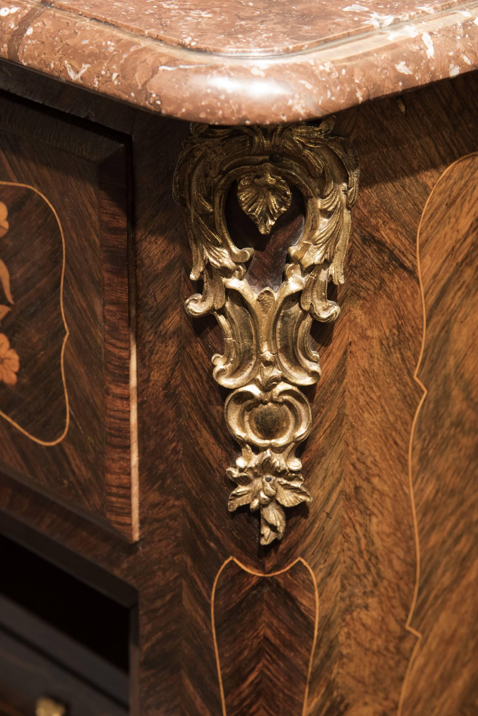 Ormolu Louis XV Style French Marquetry Inlaid Secrétaire à Abattant