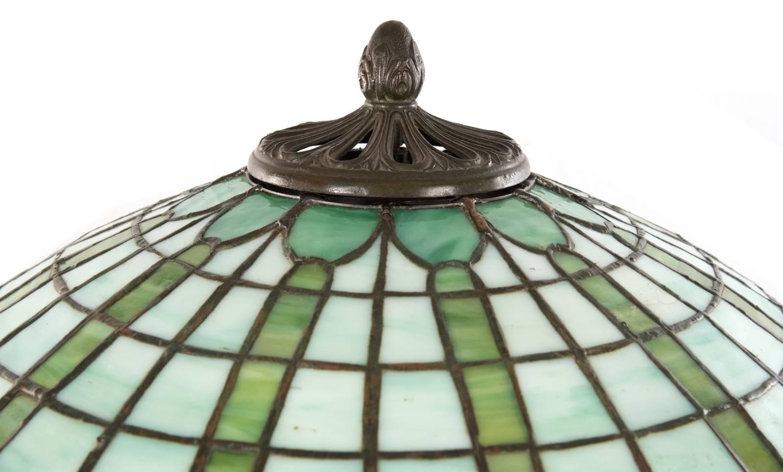 American Whaley Stained Glass and Bronze Table Lamp