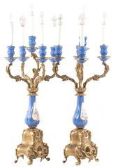 Sevres-Style Porcelain and Ormolu-Mounted Five-Light Candelabra