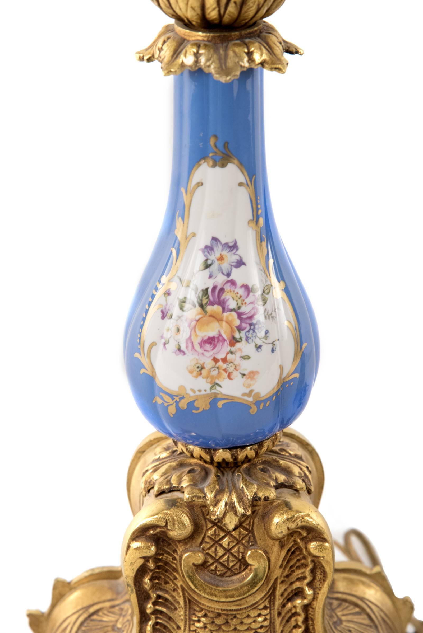 Sevres-Style Porcelain and Ormolu-Mounted Five-Light Candelabra In Good Condition In Salt Lake City, UT