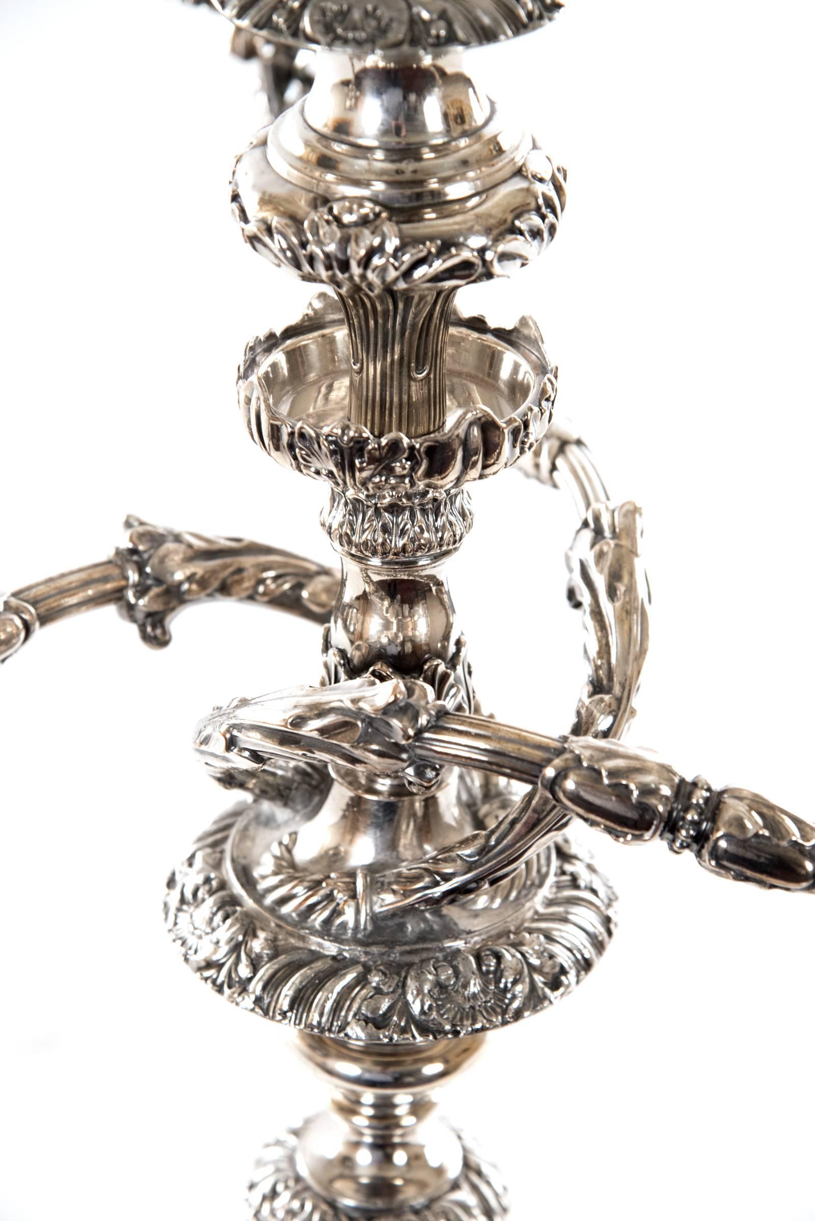 Victorian Pair of Silver Plated Four-Light Candelabra For Sale