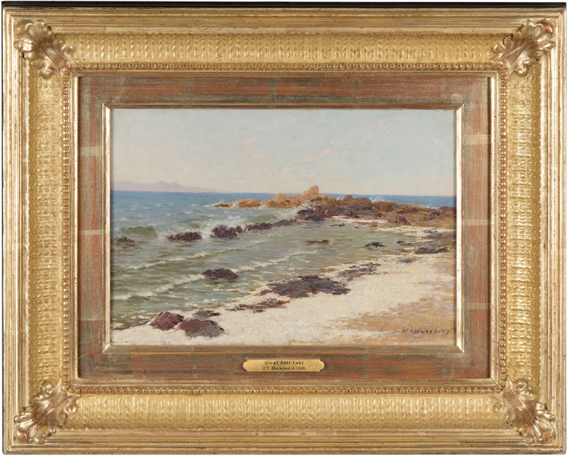 This seascape painting represents the Academic Realism training Harwood (1860-1940) received while studying in Paris in the late 19th century, an aesthetic style similar to Dutch Realism that values precise, tight brushwork and rich earthy tones.