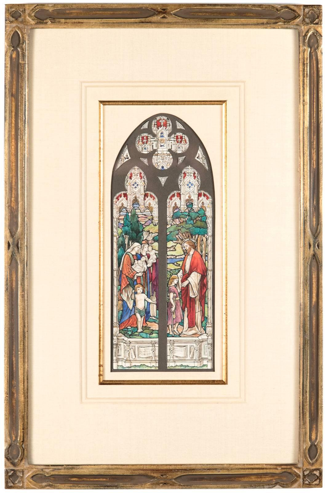 An original watercolor created by the artists Thomas William Camm (British, 1839-1912) for a Church commission. Camm is considered one of Great Britain's most talented designers of stained glass. Before production on a monumental work of stained