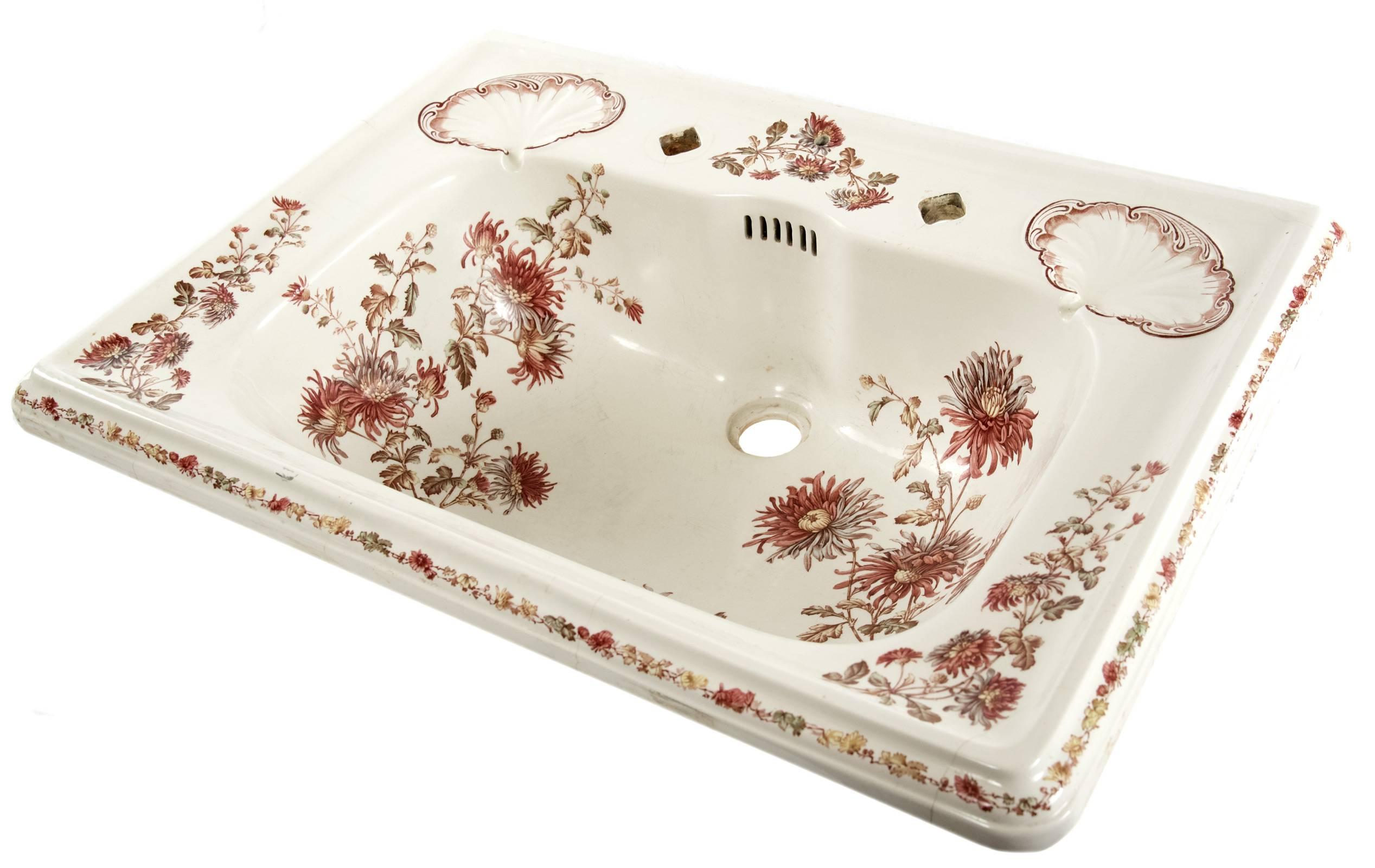 Aesthetic Movement Decorative Porcelain Basin with Transfer Polychromatic Foliate Design