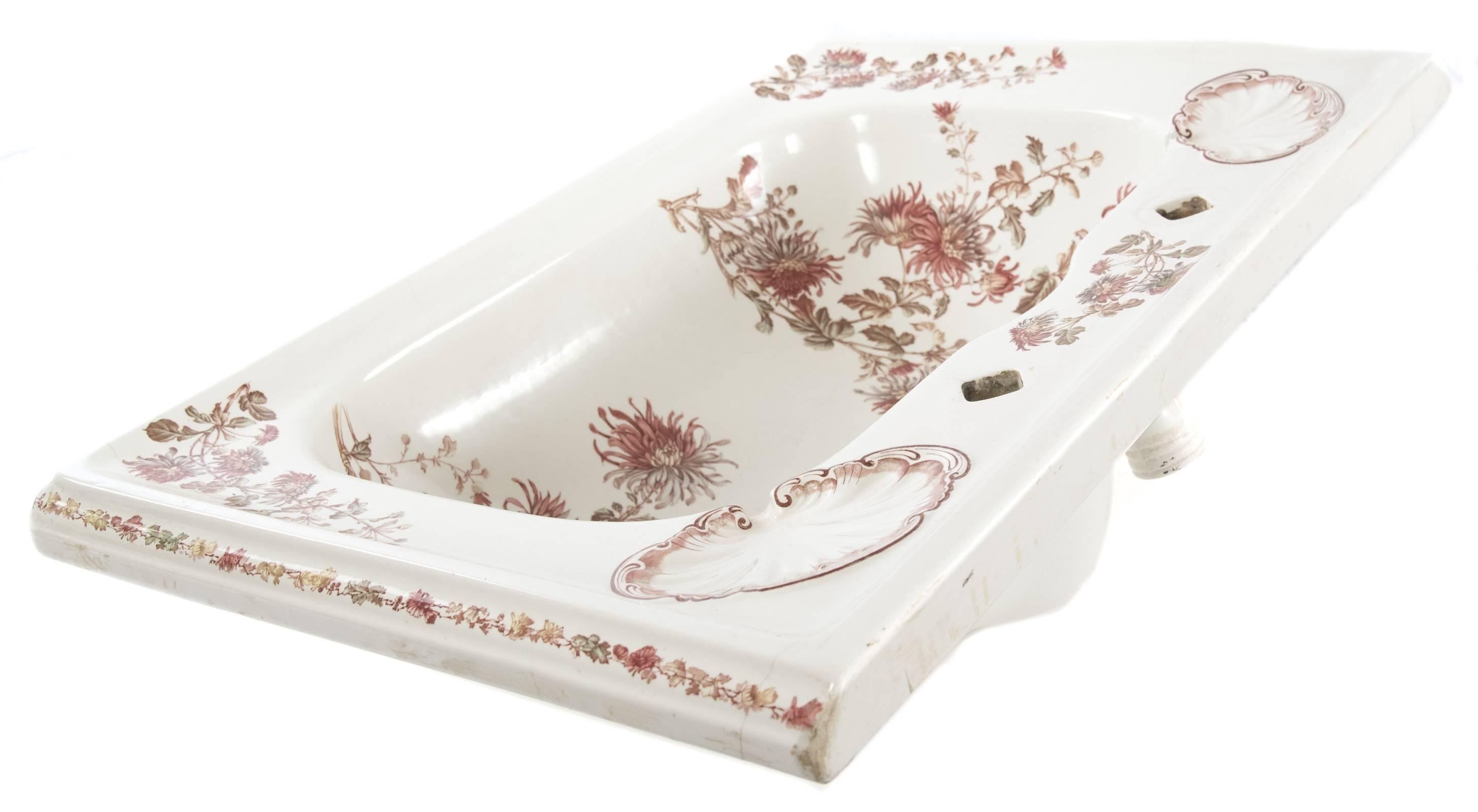 19th Century Decorative Porcelain Basin with Transfer Polychromatic Foliate Design