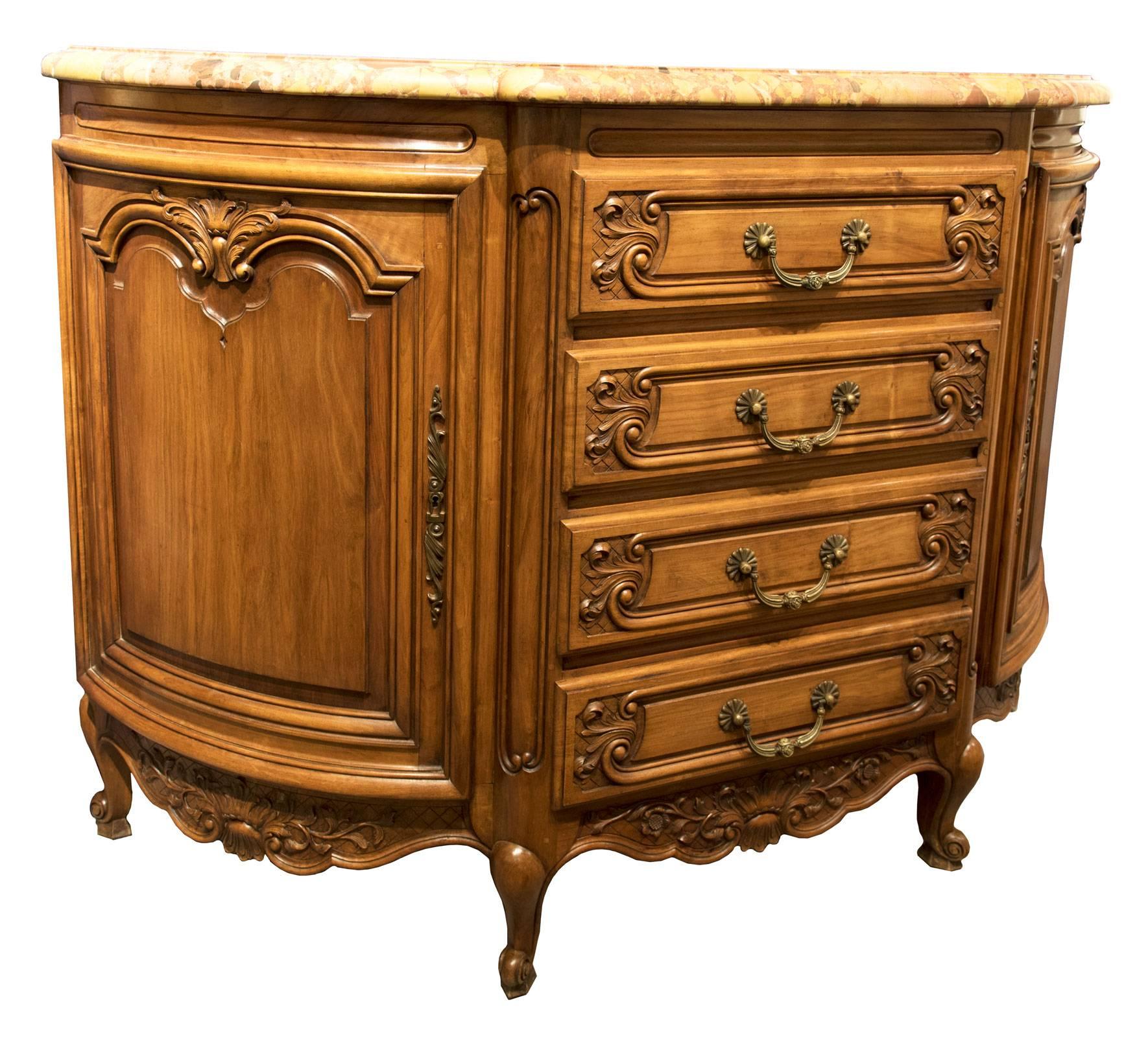 Regency Walnut Demilune Marble-Top Chest of Drawers