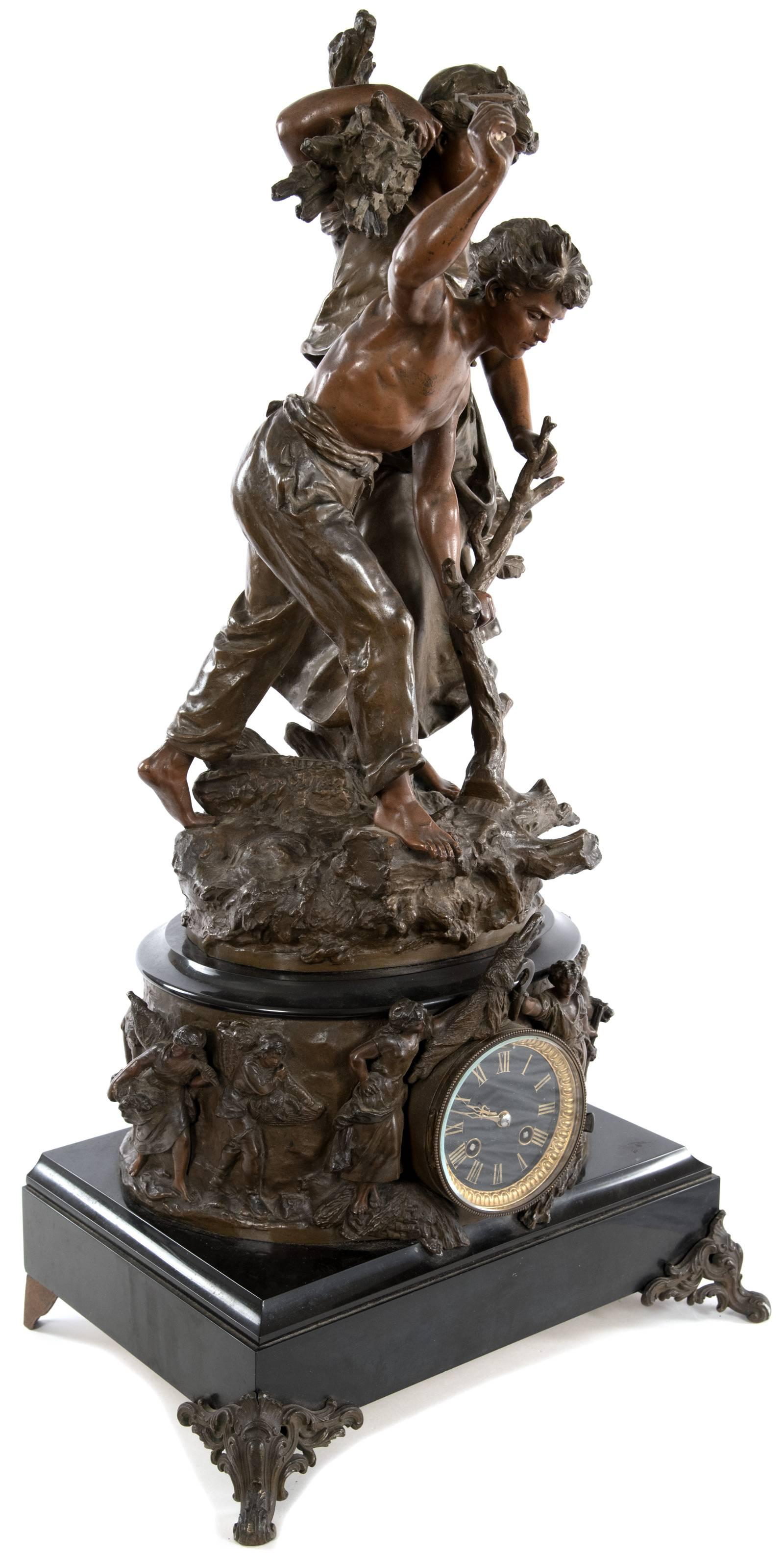French Provincial French Figurative Mantel Clock by Hippolyte Moreau