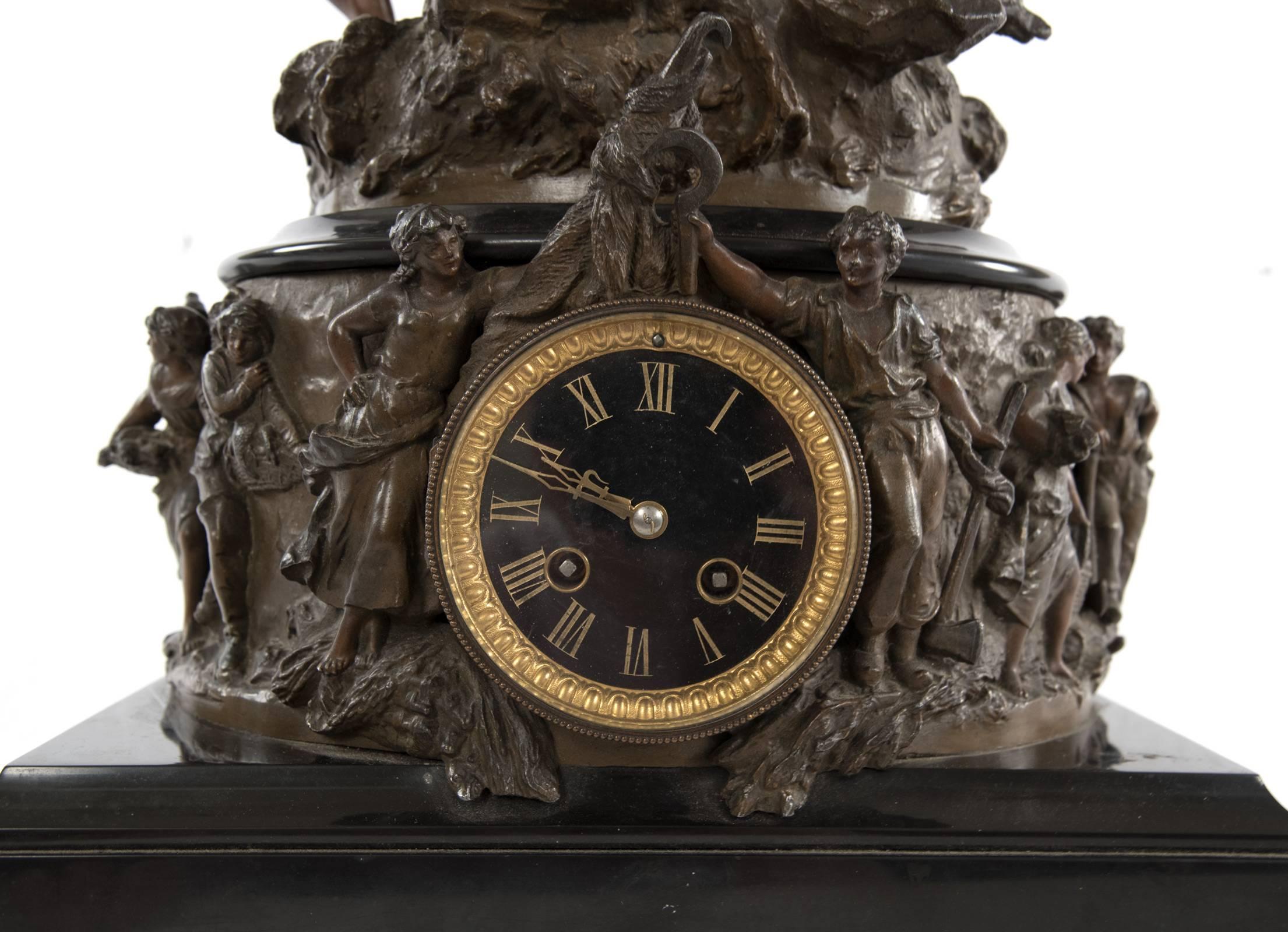 French Figurative Mantel Clock by Hippolyte Moreau In Good Condition In Salt Lake City, UT